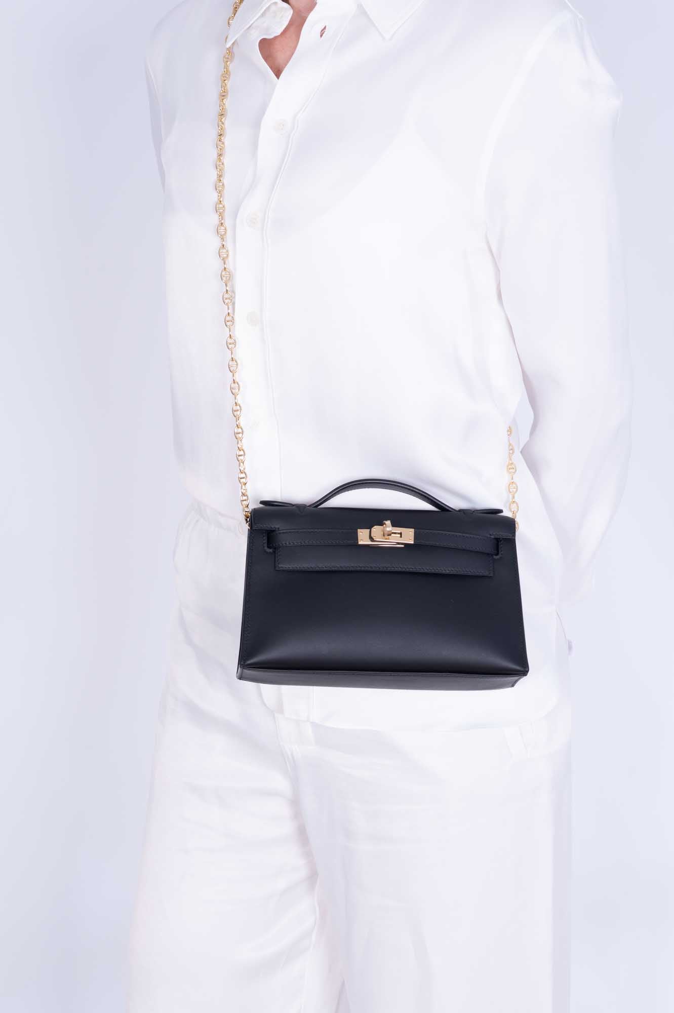 Hermès Kelly Mini Pochette Black Swift Permabrass Hardware