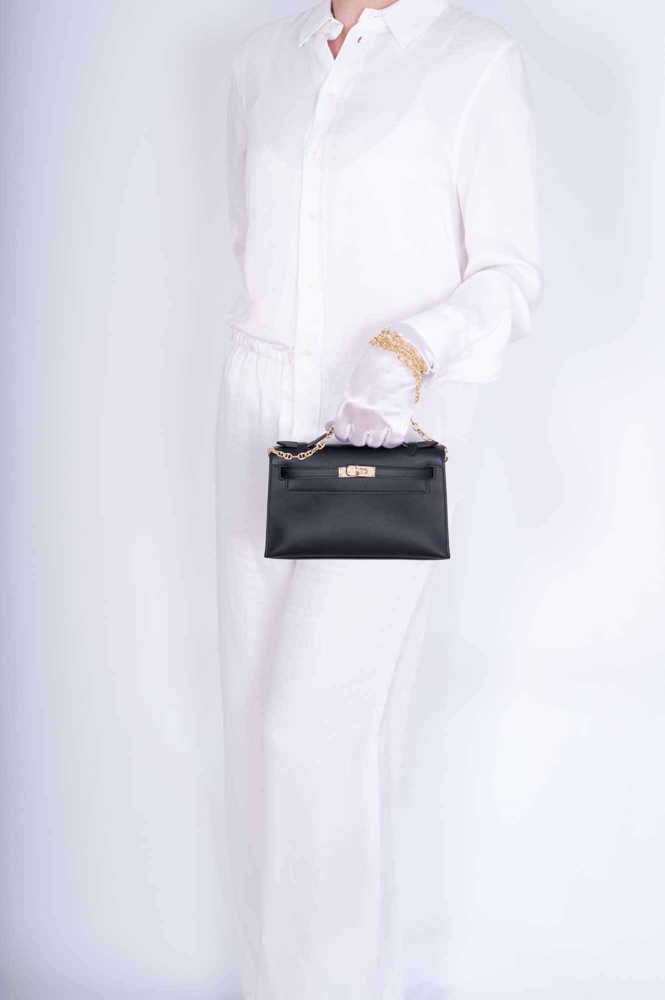 Hermès Kelly Mini Pochette Black Swift Permabrass Hardware
