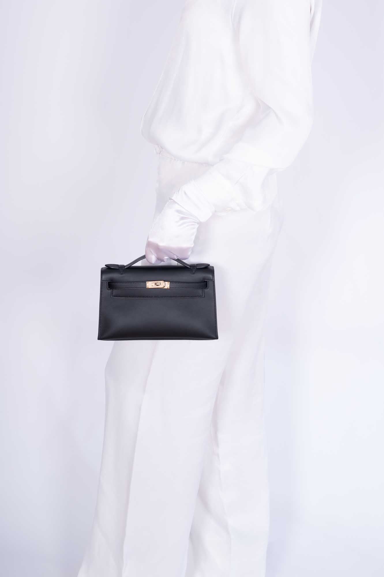 Hermès Kelly Mini Pochette Black Swift Permabrass Hardware