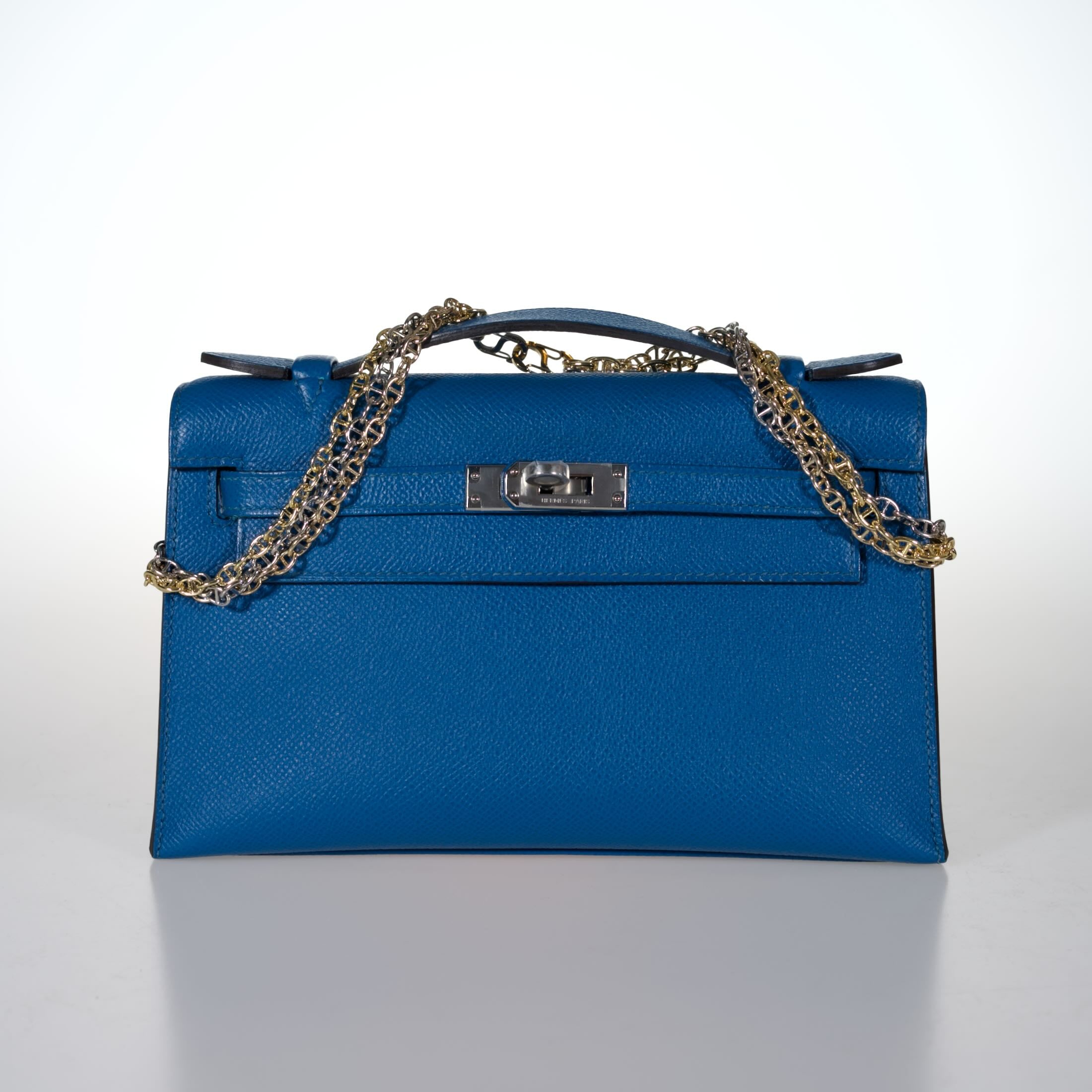 Hermès Kelly Mini Pochette Bleu Izmir Epsom Palladium Hardware
