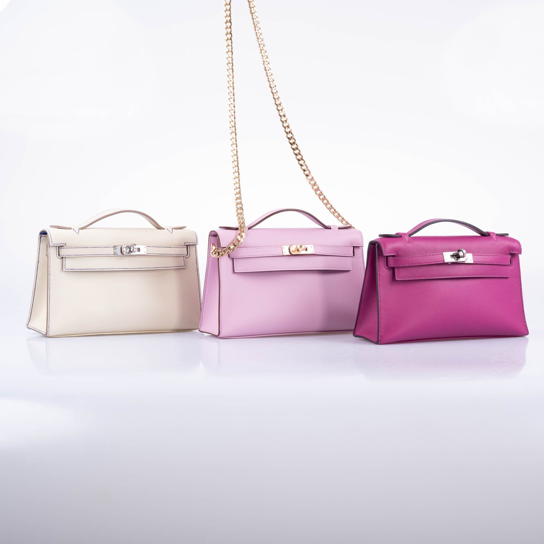 Hermès Kelly Mini Pochette Mauve Sylvestre Swift leather Rose Gold Hardware