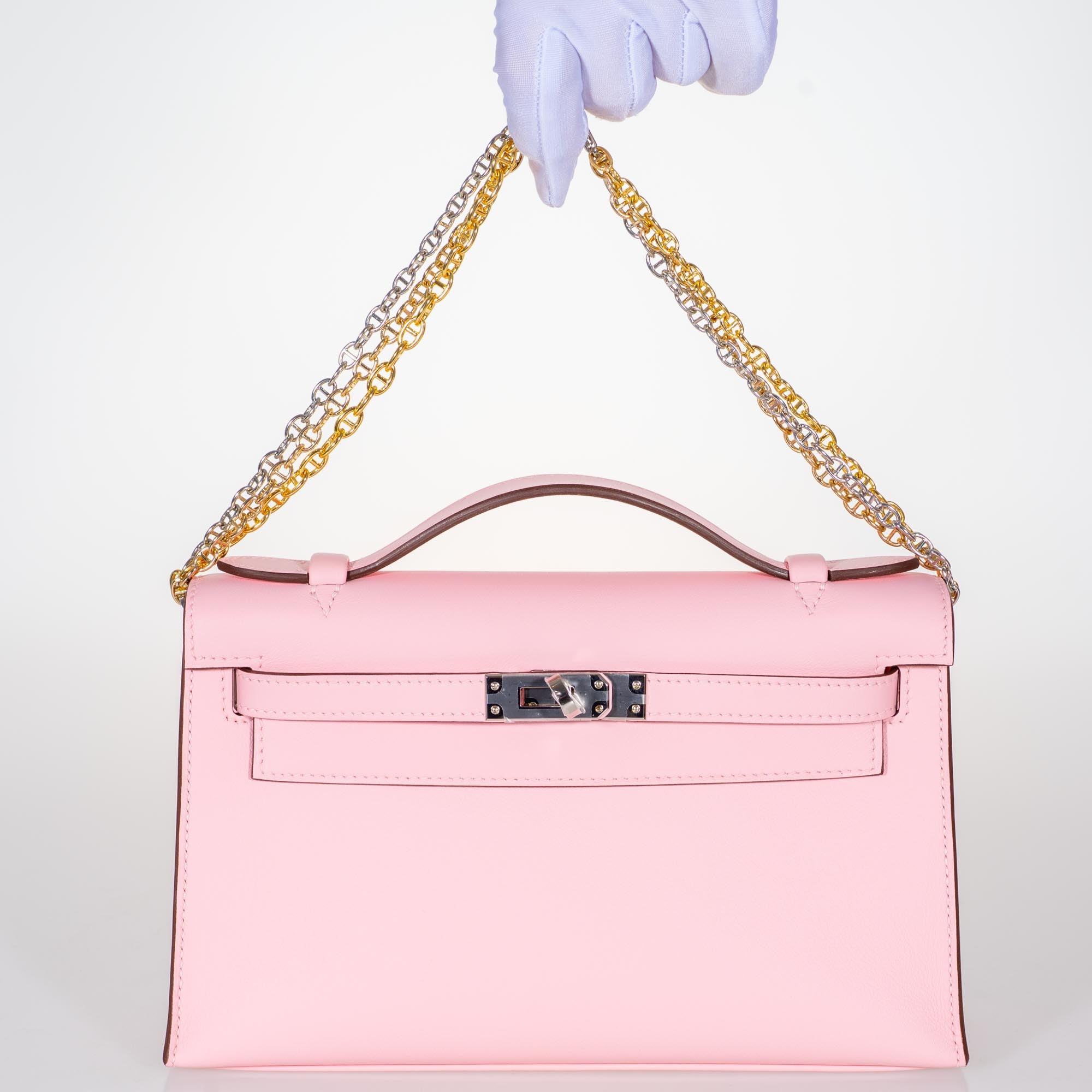 Hermès Kelly Mini Pochette Rose Sakura Swift Palladium Hardware