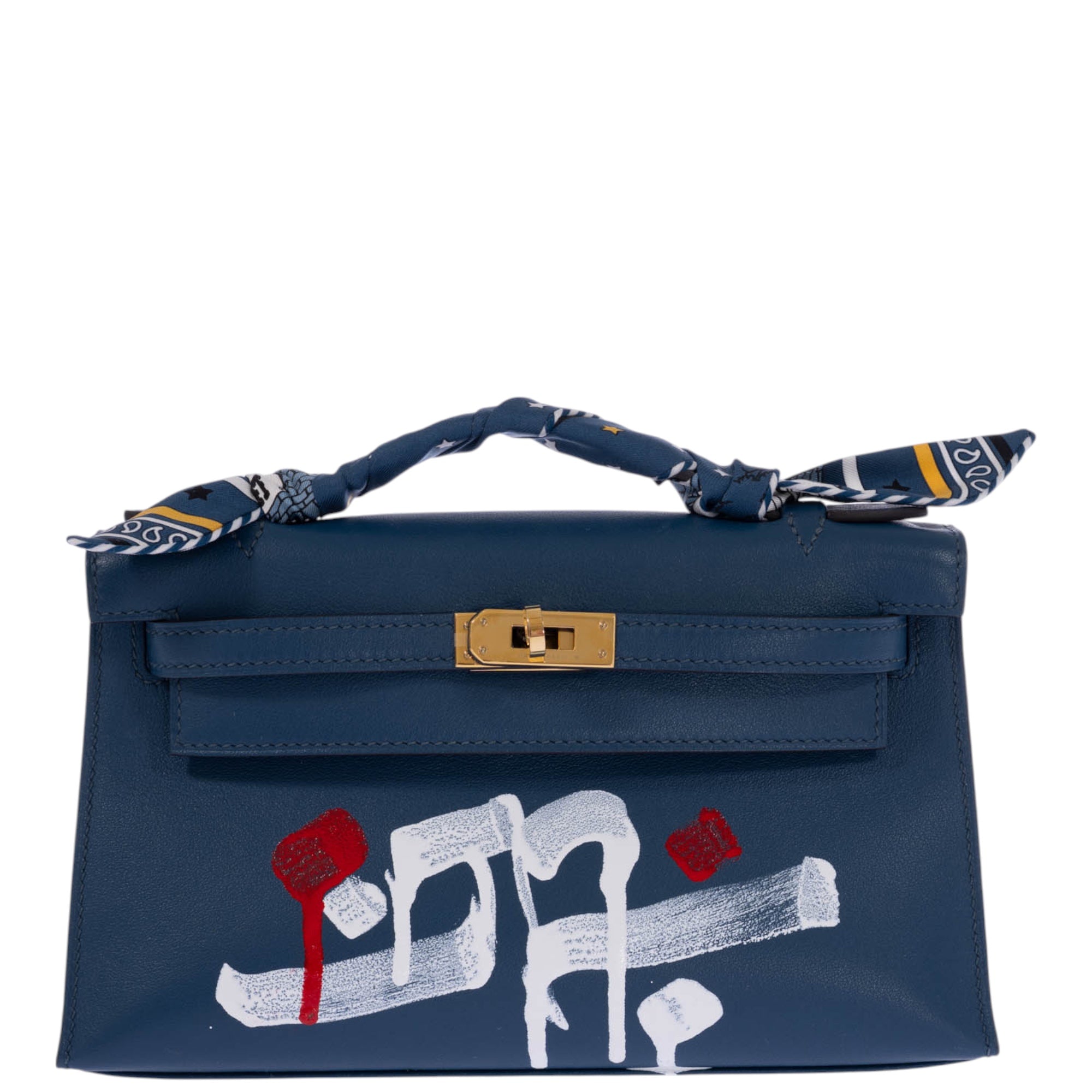 Hermès Kelly Pochette Bleu Nuit Swift Retna Artist Collaboration Gold Hardware