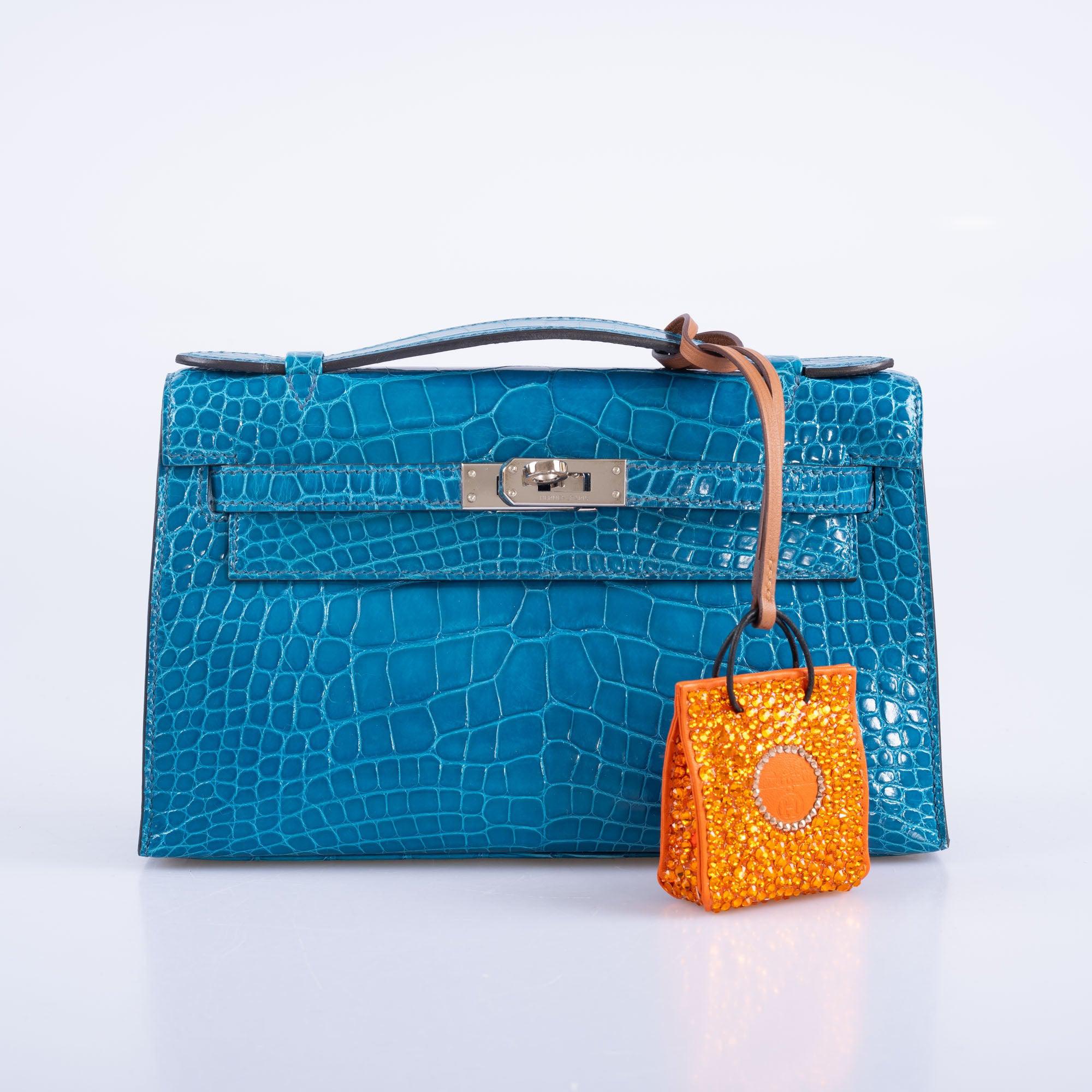 Hermès Kelly Pochette Blue Izmir Shiny Alligator Palladium Hardware