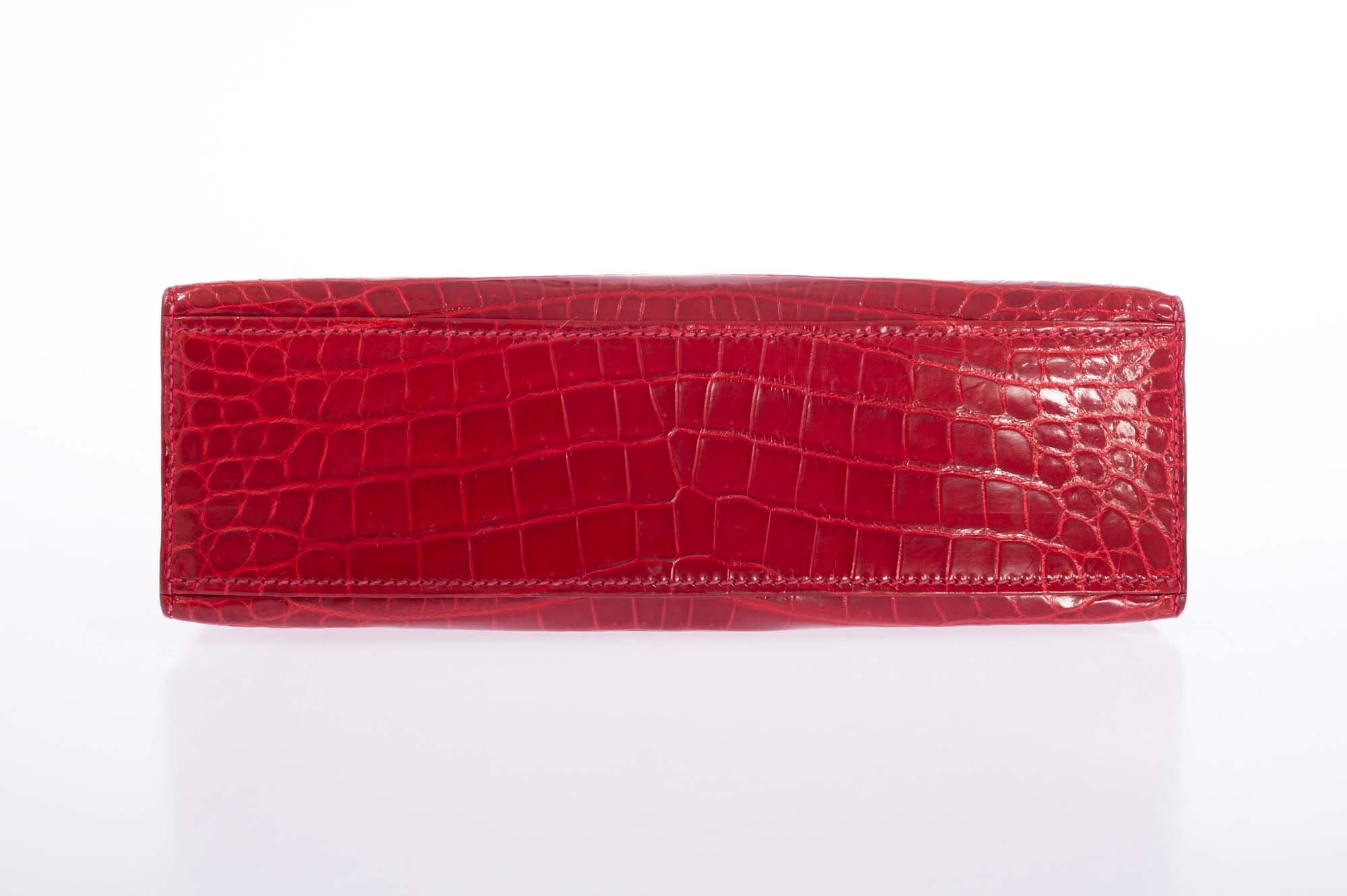 Hermès Kelly Pochette Braise Shiny Nilo Crocodile Palladium Hardware