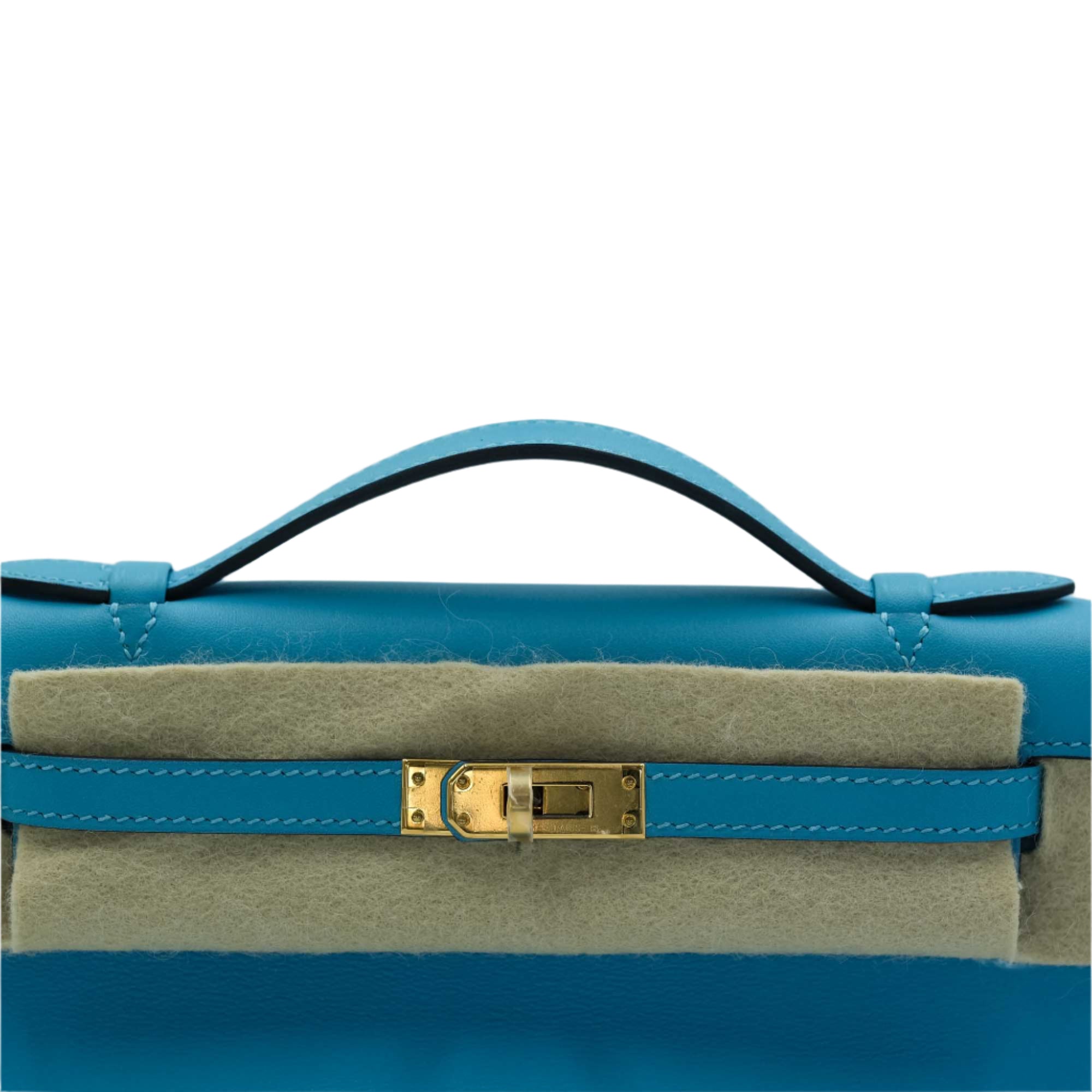 Hermès Kelly Pochette Celeste Swift with Gold Hardware
