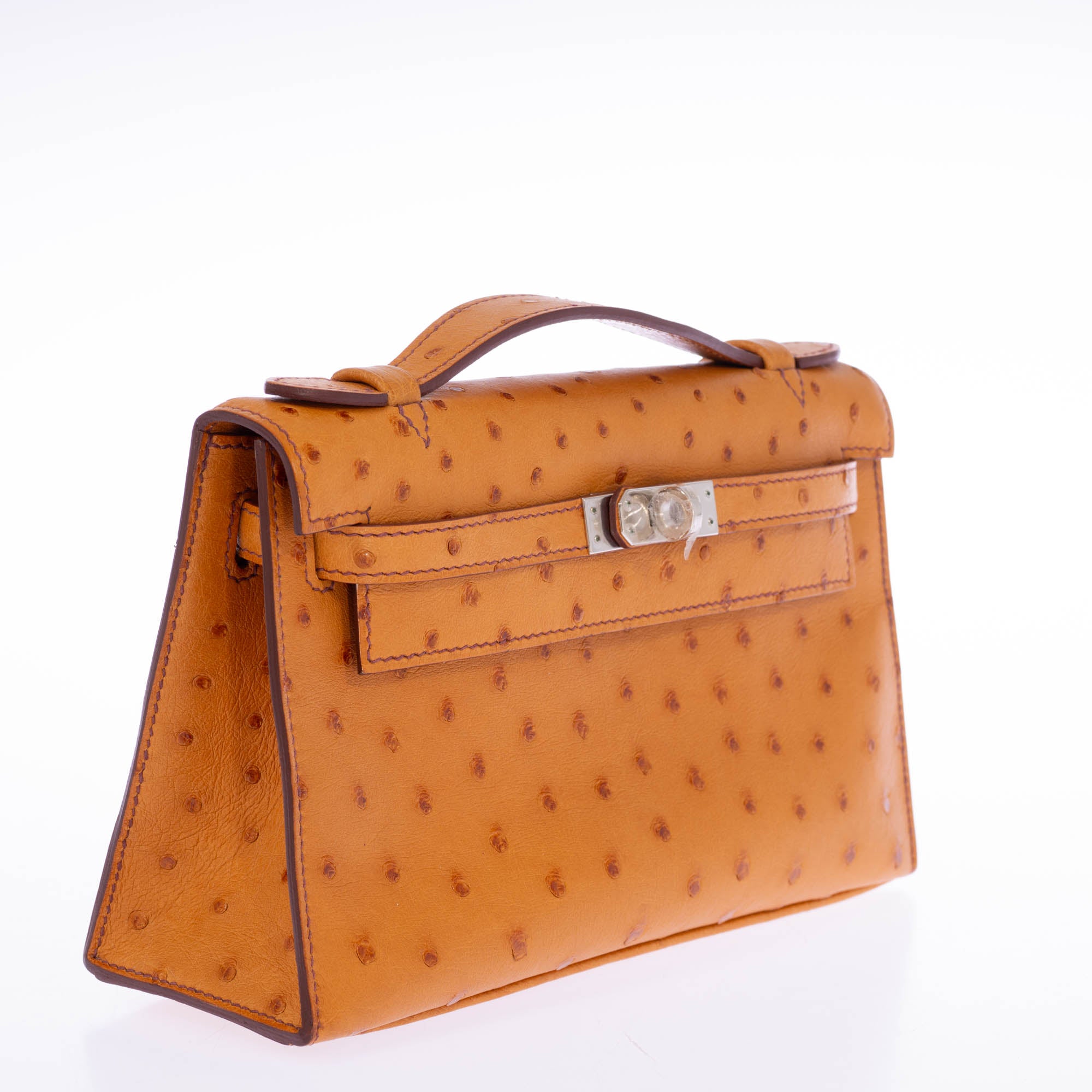 Hermès Kelly Pochette Gold Ostrich Palladium Hardware