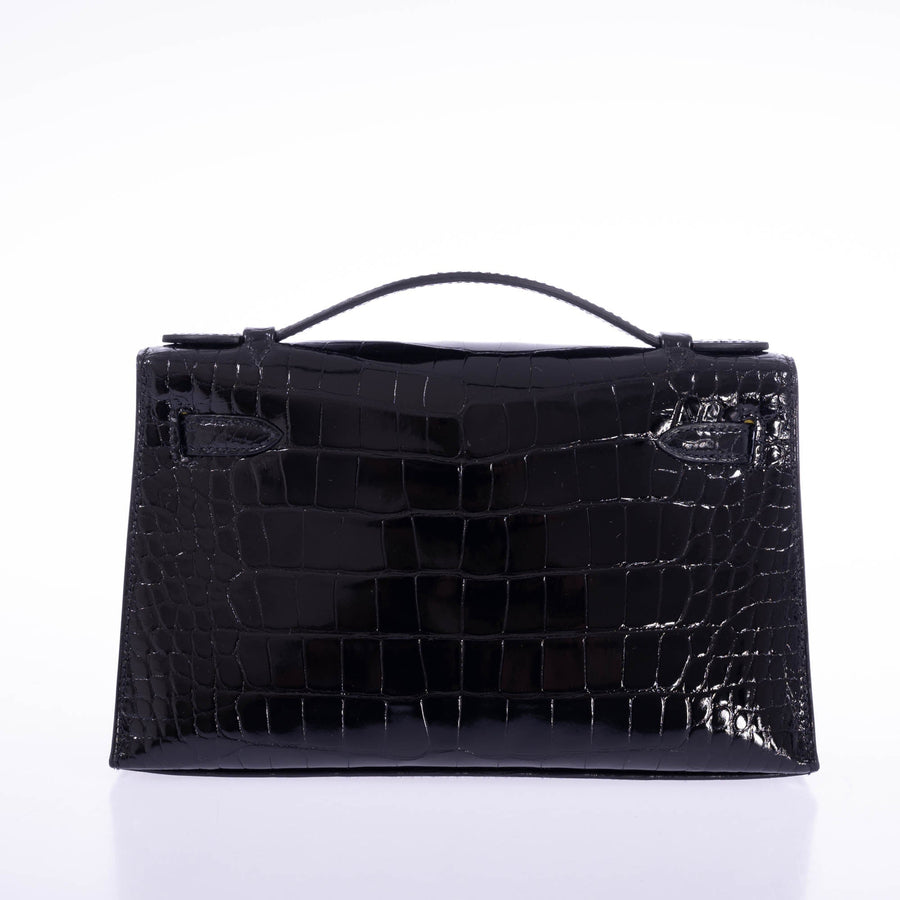 Hermès Kelly Pochette HSS Noir / Lime Interior Shiny Alligator Permabrass Hardware