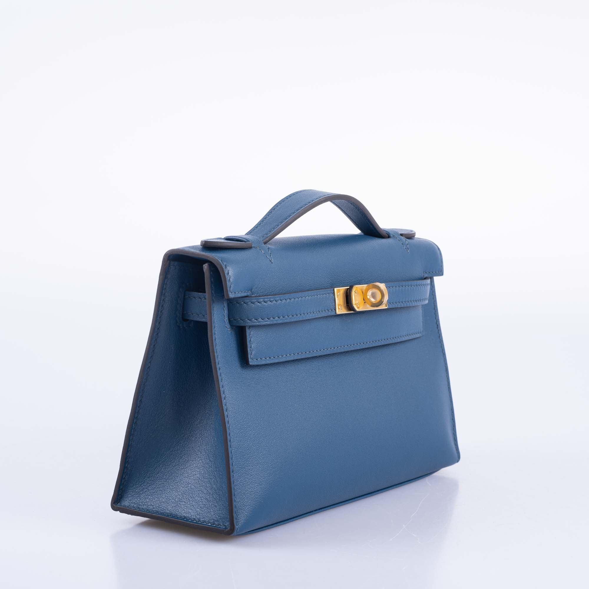 Hermes Kelly Pochette Navy Swift with Gold Hardware