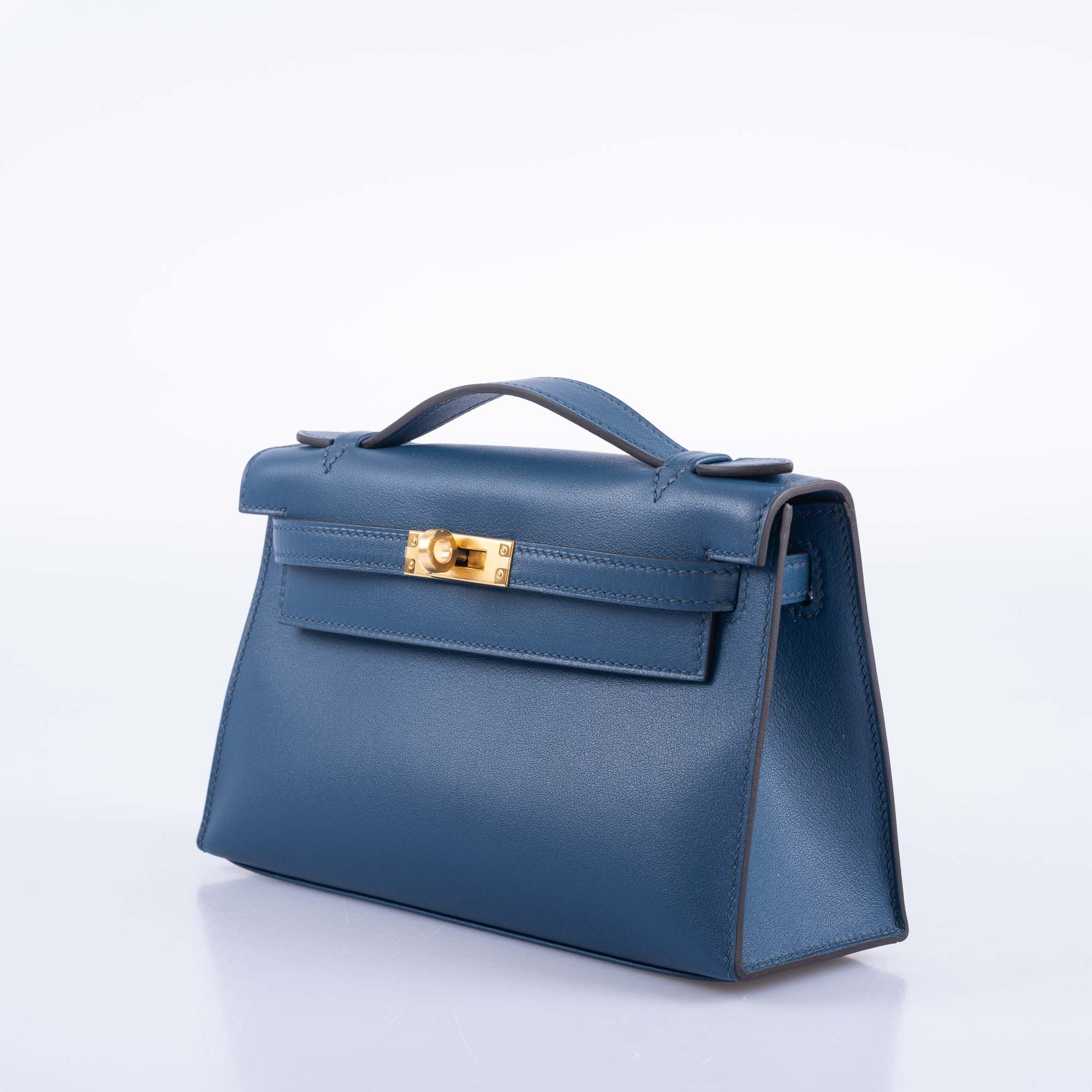 Hermes Kelly Pochette Navy Swift with Gold Hardware