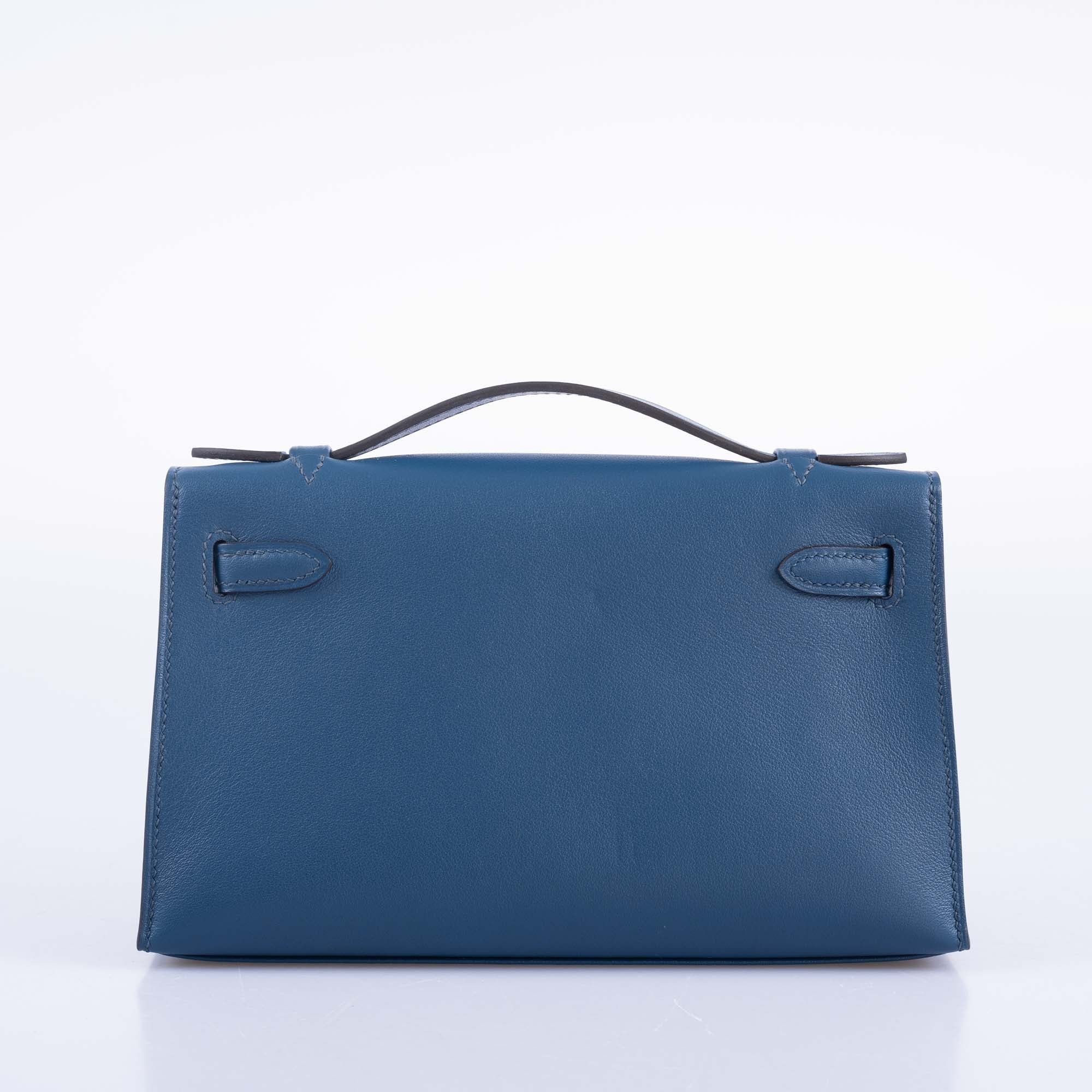 Hermes Kelly Pochette Navy Swift with Gold Hardware