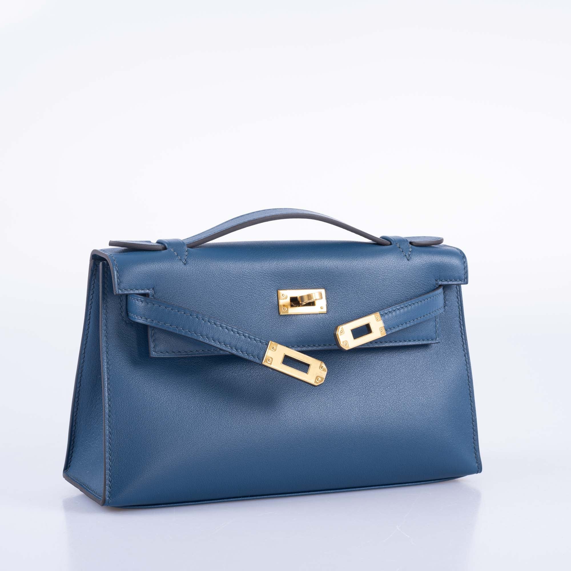 Hermes Kelly Pochette Navy Swift with Gold Hardware