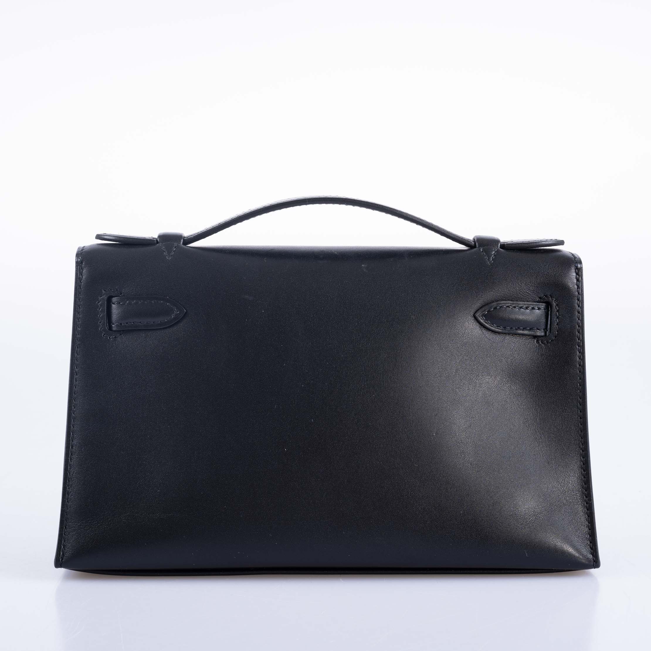 Hermès Kelly Pochette Noir Black Box Leather with Gold Hardware