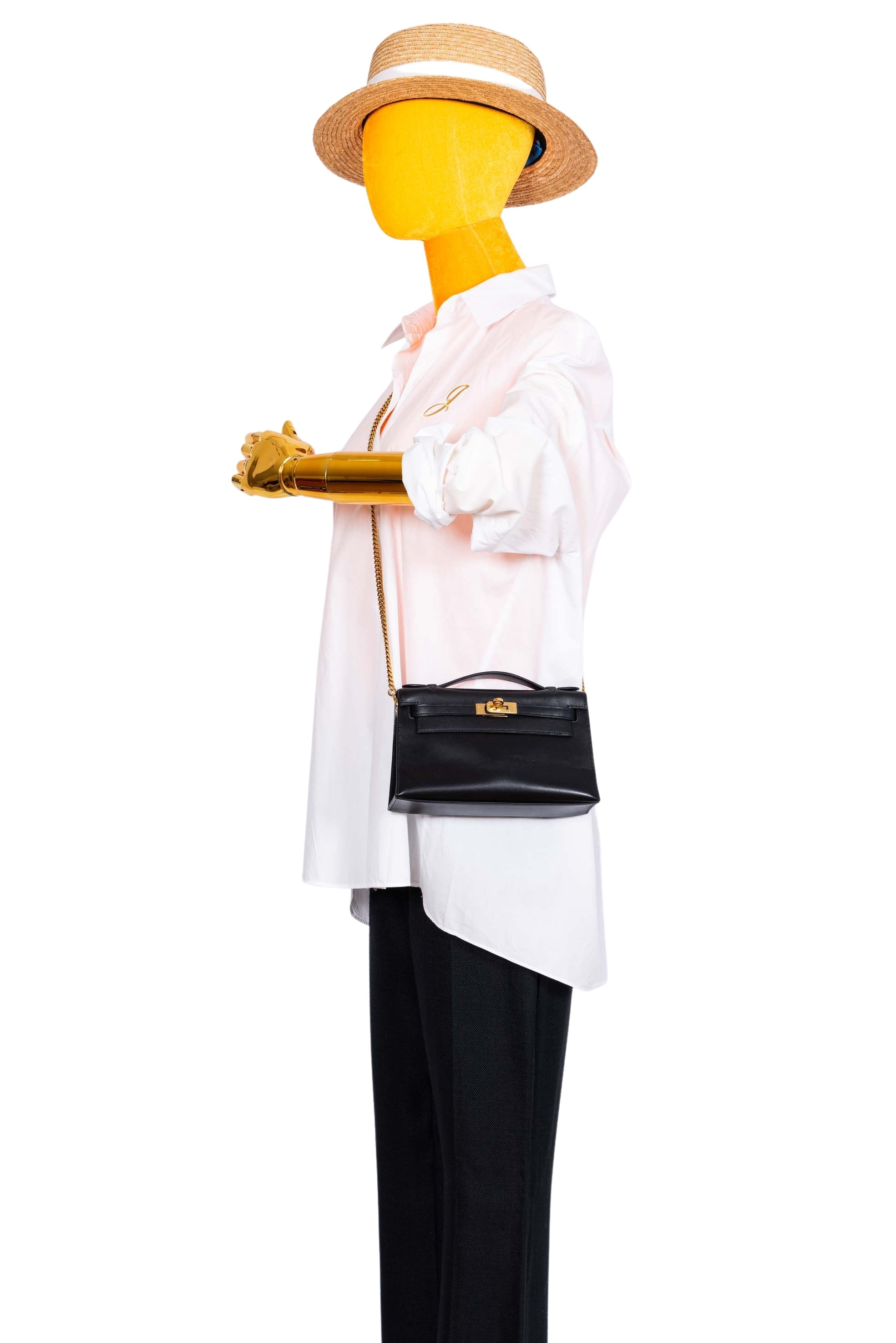 Hermès Kelly Pochette Noir Black Box Leather with Gold Hardware