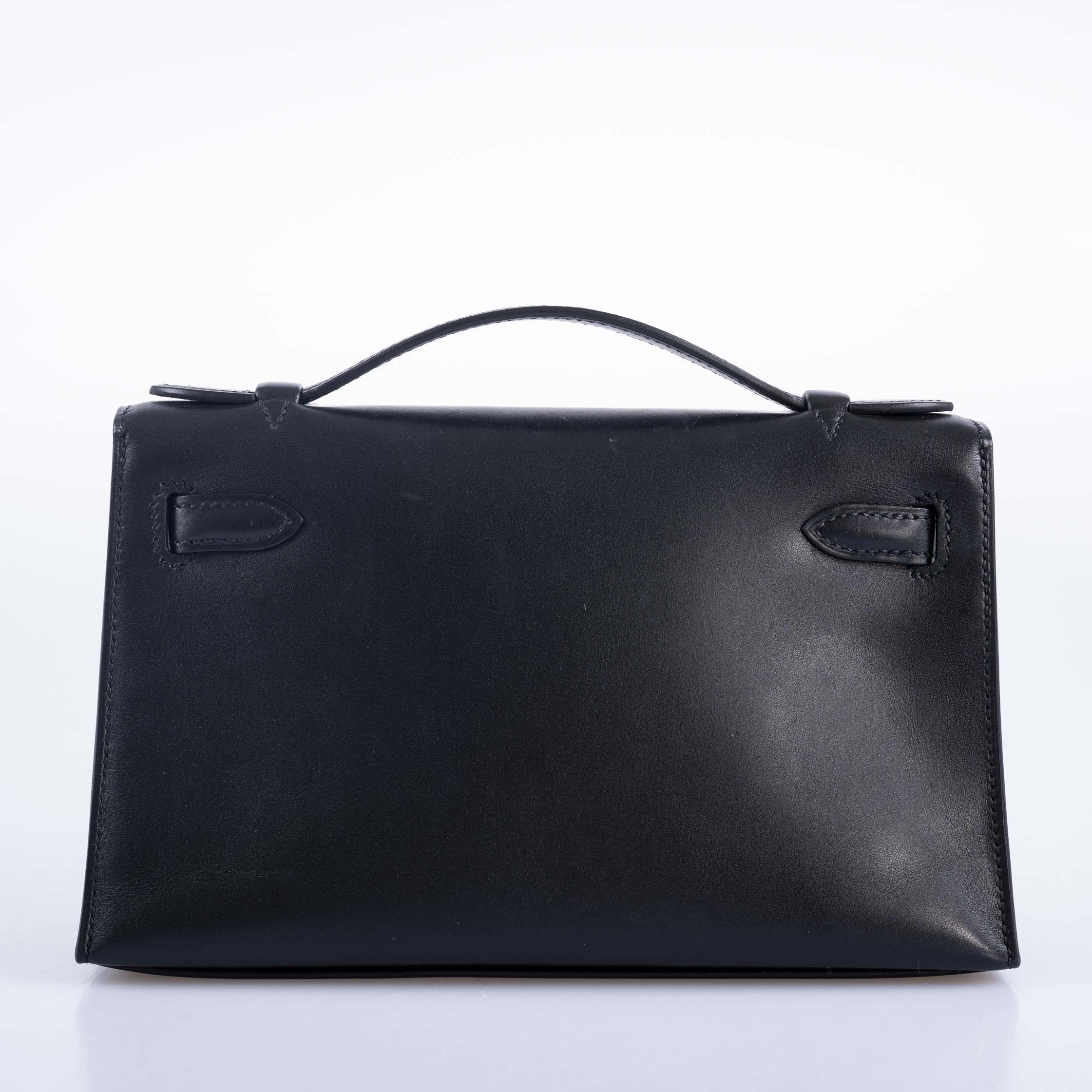 Hermès Kelly Pochette Noir Black Box Leather with Gold Hardware