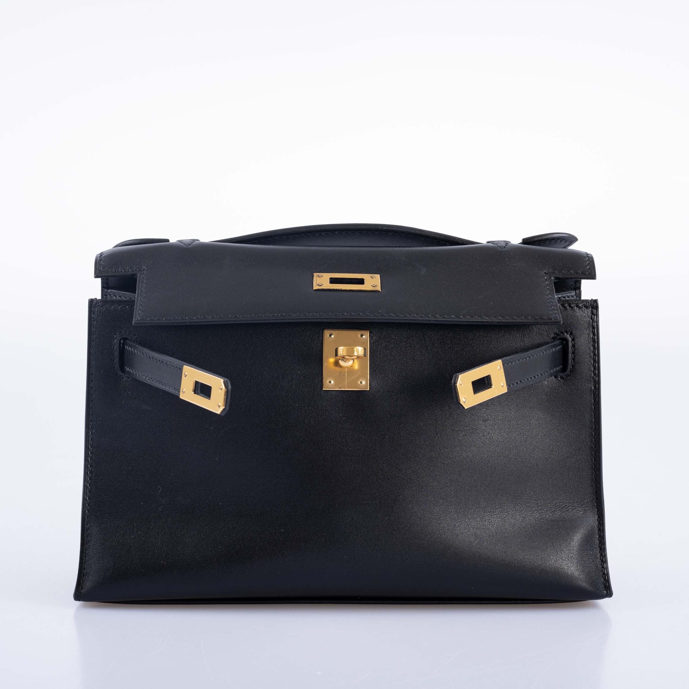 Hermès Kelly Pochette Noir Black Box Leather with Gold Hardware