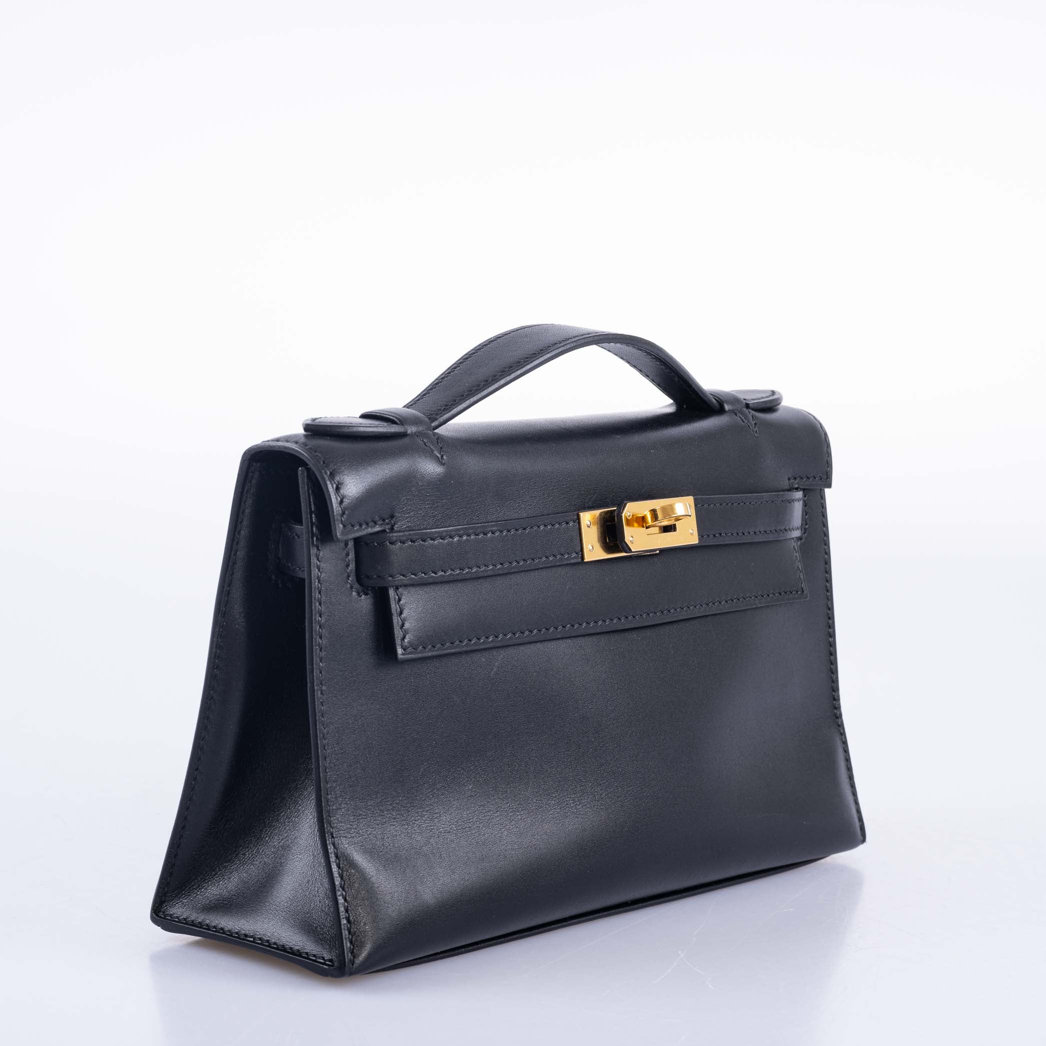 Hermès Kelly Pochette Noir Black Box Leather with Gold Hardware