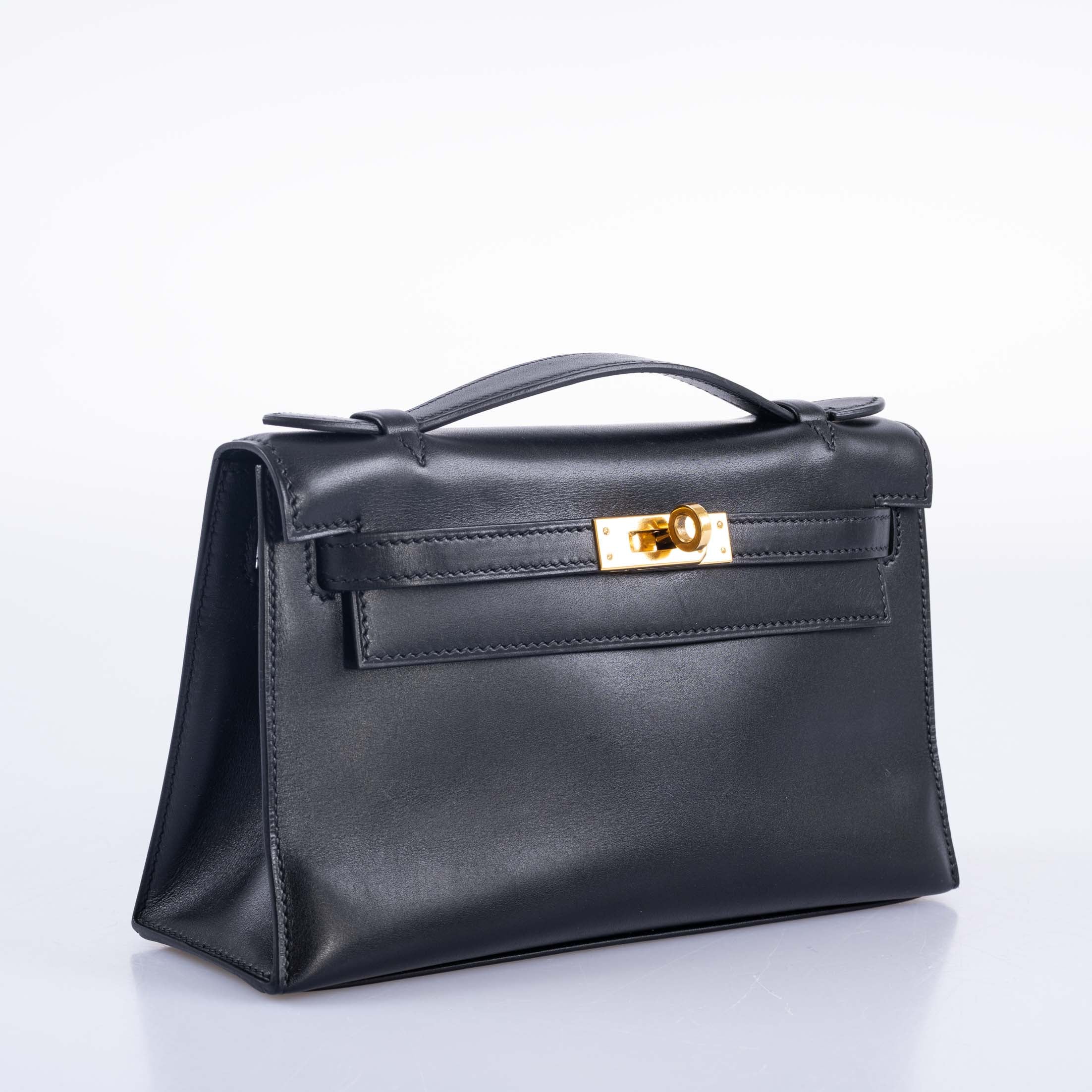 Hermès Kelly Pochette Noir Black Box Leather with Gold Hardware