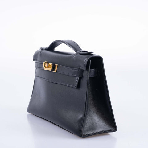 Hermès Kelly Pochette Noir Black Box Leather with Gold Hardware