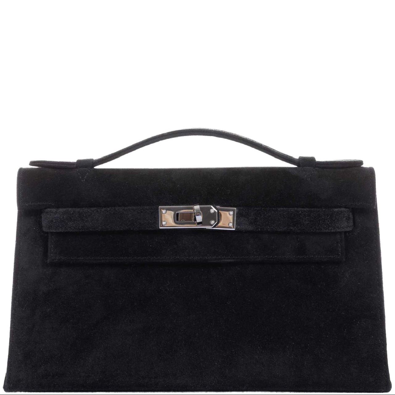 Hermès Kelly Pochette Noir Veau Doblis Suede Palladium Hardware