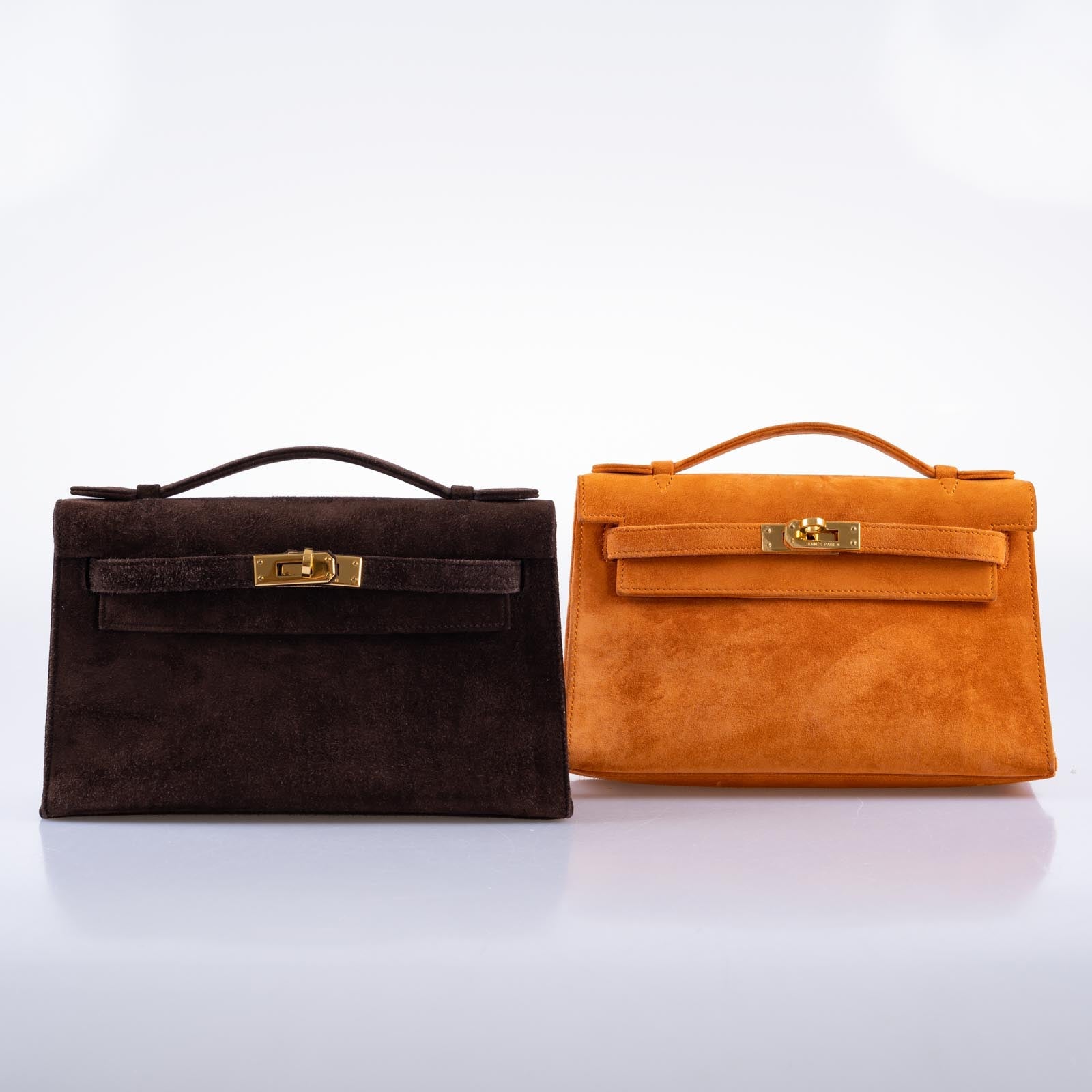 Hermès Kelly Pochette Orange H Veau Doblis Suede with Gold Hardware