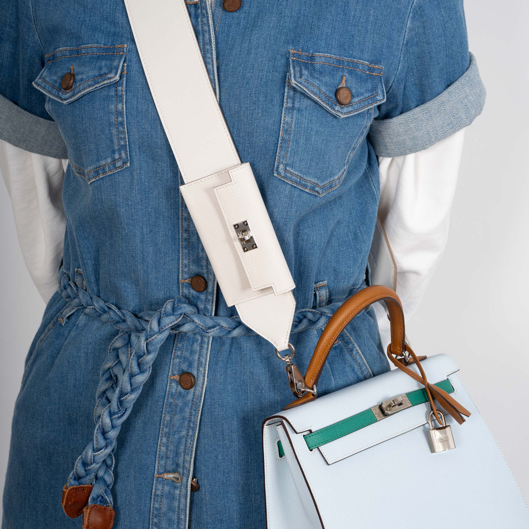 Hermès Kelly Pochette Pocket PM Shoulder Strap Gris Pale Swift and Epsom Palladium Hardware