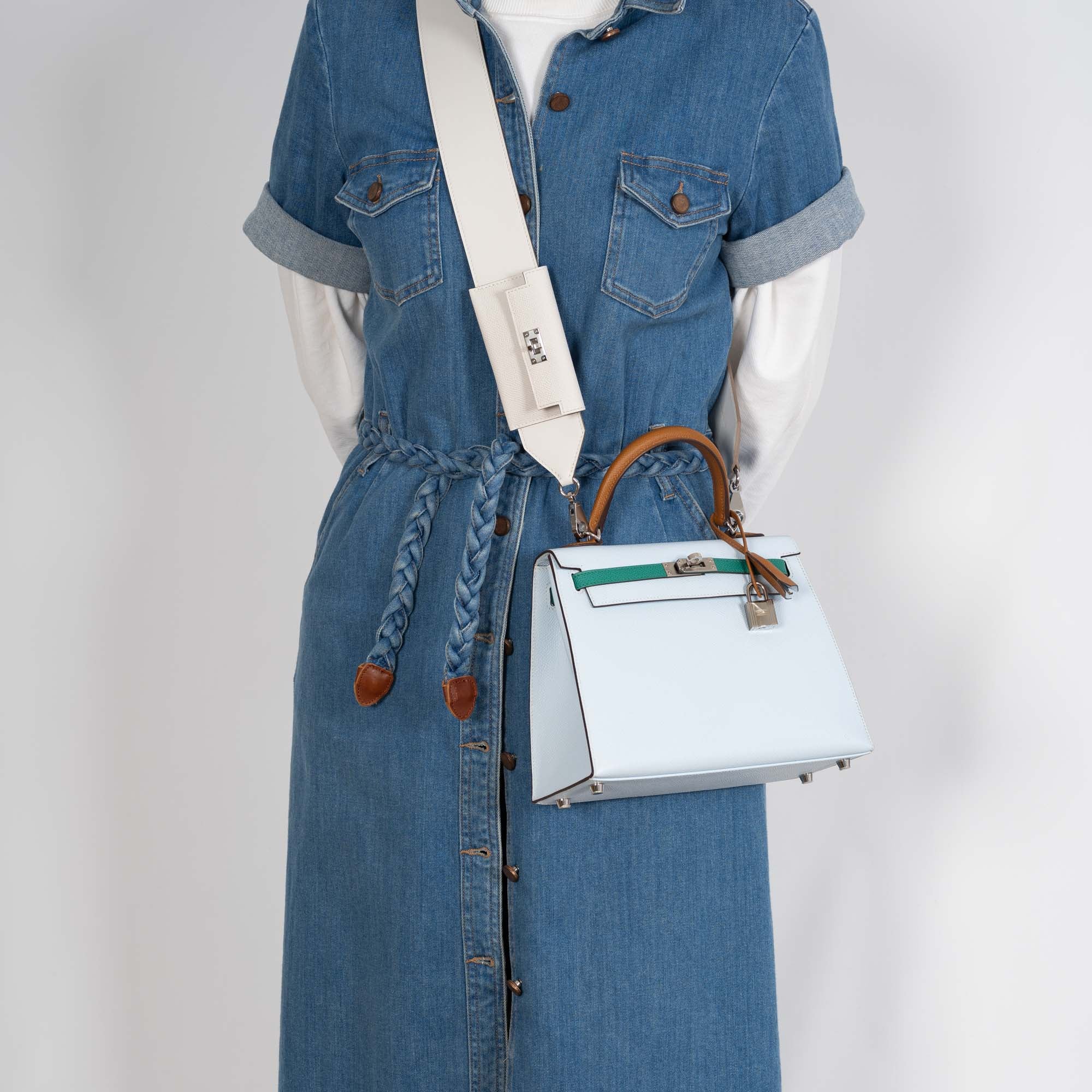 Hermès Kelly Pochette Pocket PM Shoulder Strap Gris Pale Swift and Epsom Palladium Hardware