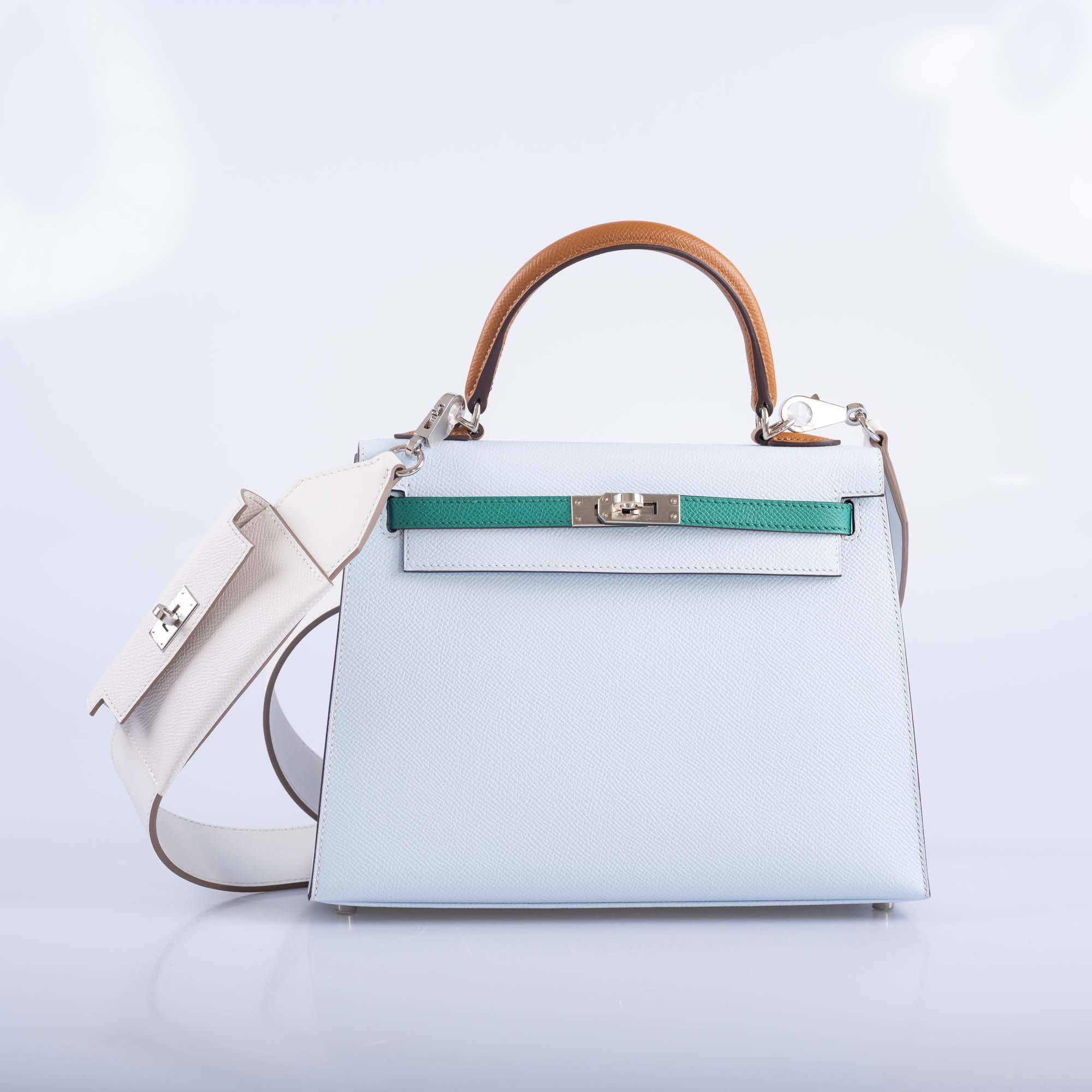Hermès Kelly Pochette Pocket PM Shoulder Strap Gris Pale Swift and Epsom Palladium Hardware
