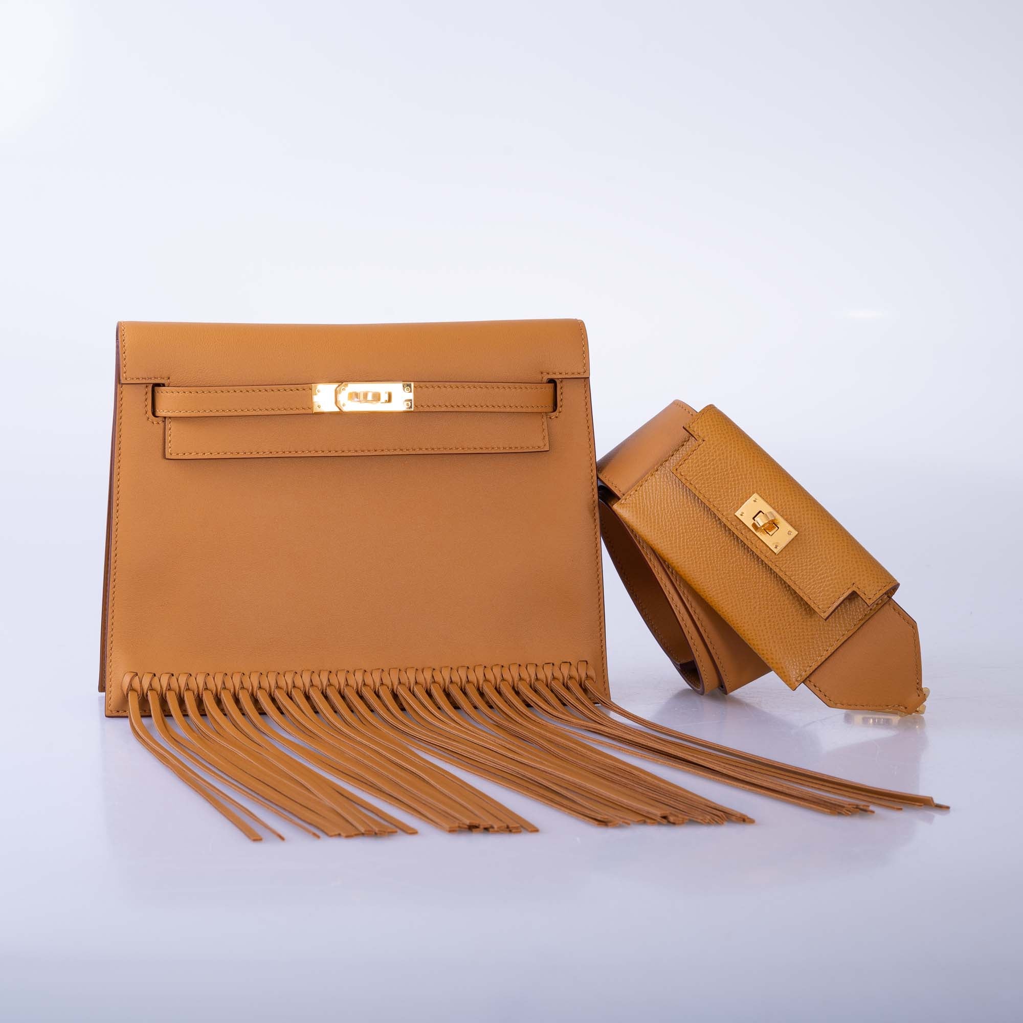 Hermès Kelly Pochette Pocket PM Strap Sesame Swift and Epsom Gold Hardware