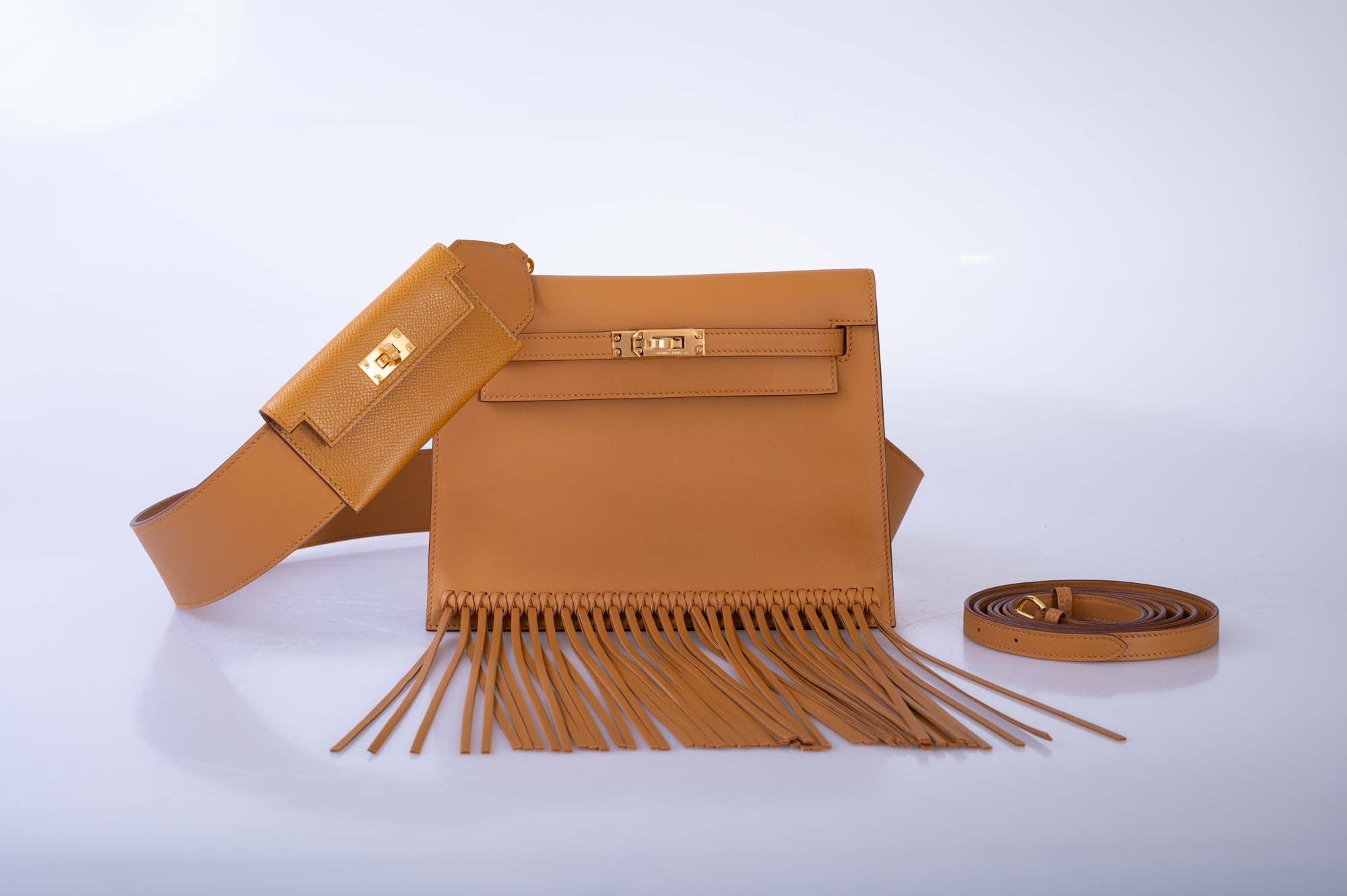 Hermès Kelly Pochette Pocket PM Strap Sesame Swift and Epsom Gold Hardware