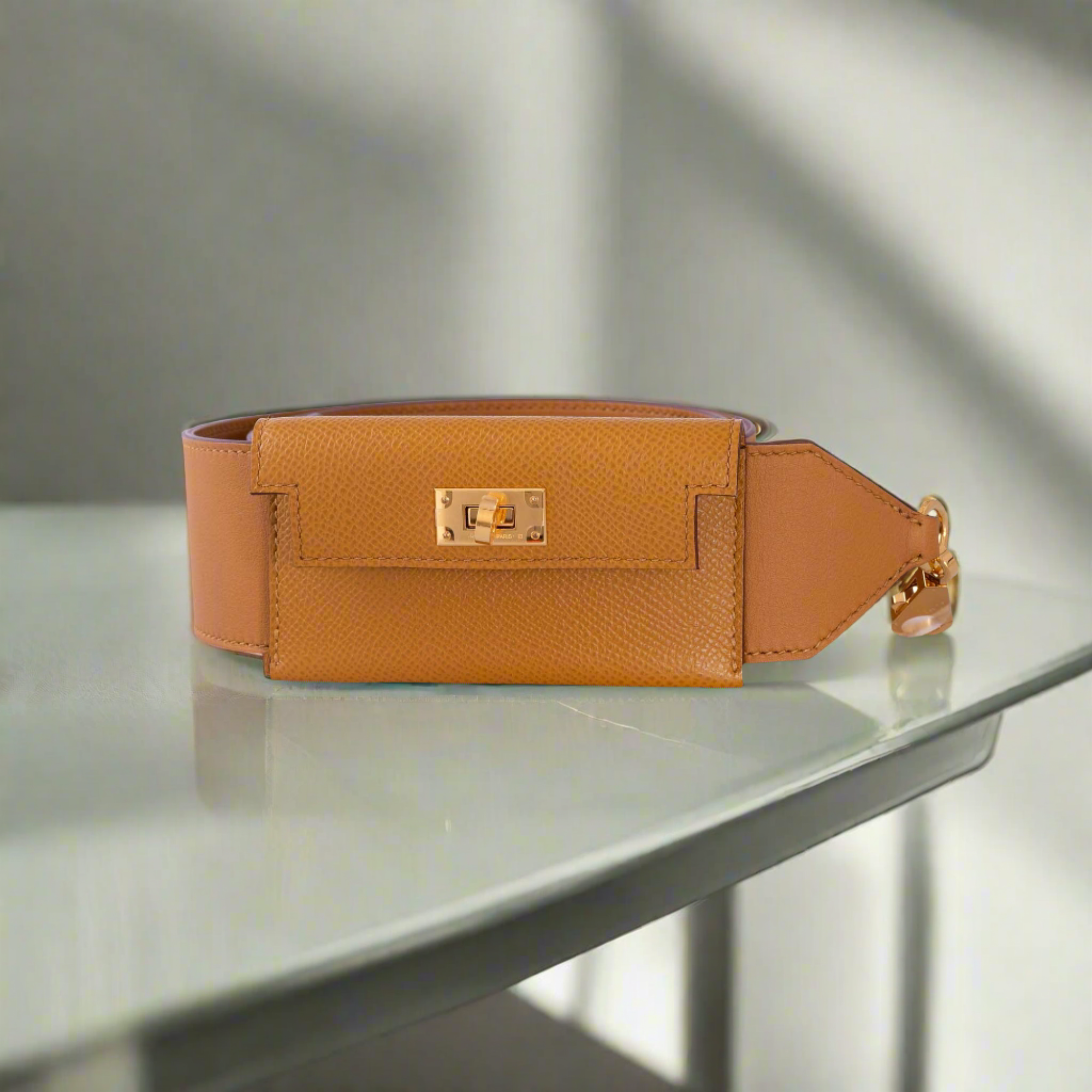 Hermès Kelly Pochette Pocket PM Strap Sesame Swift and Epsom Gold Hardware