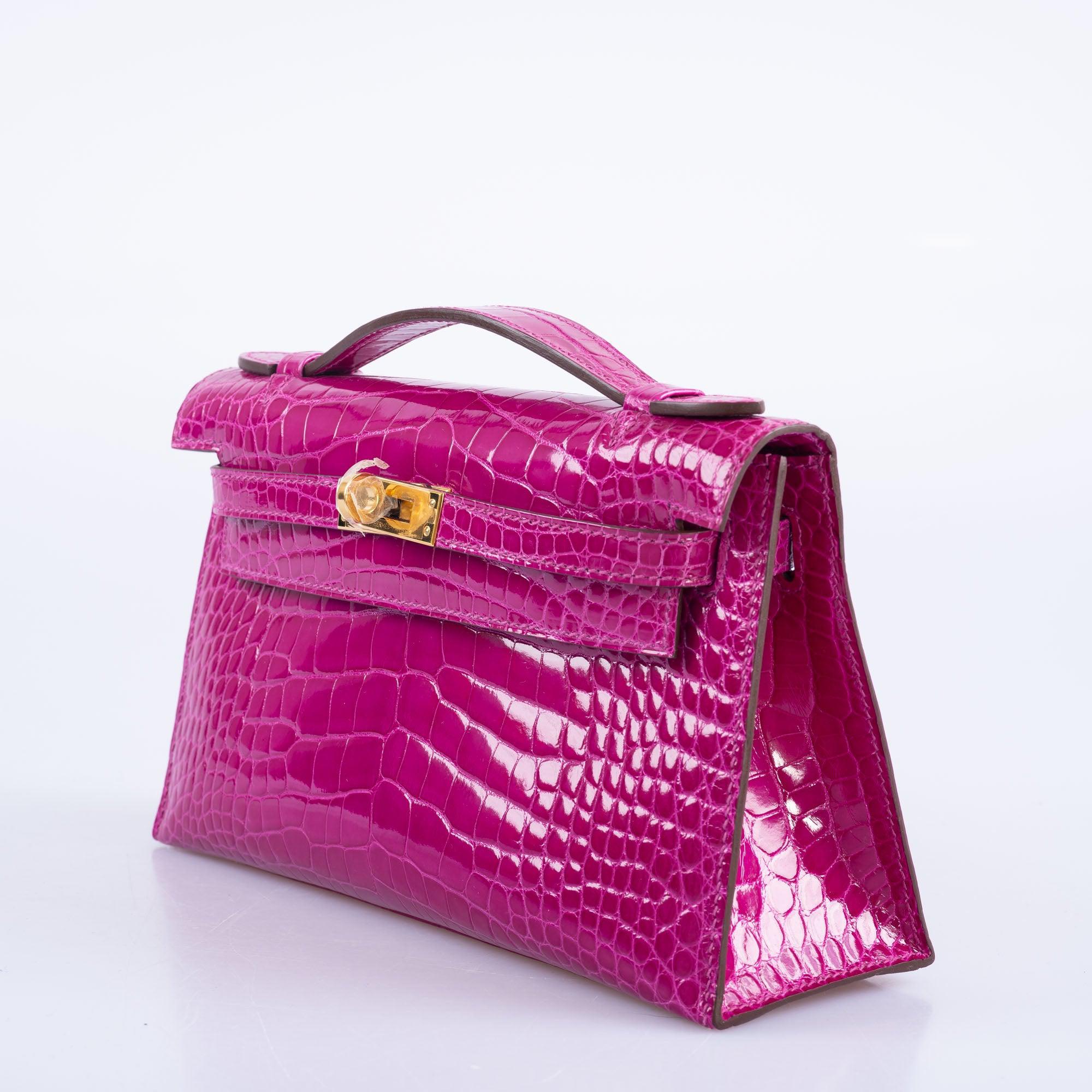 Hermès Kelly Pochette Rose Scheherazade Shiny Alligator Gold Hardware