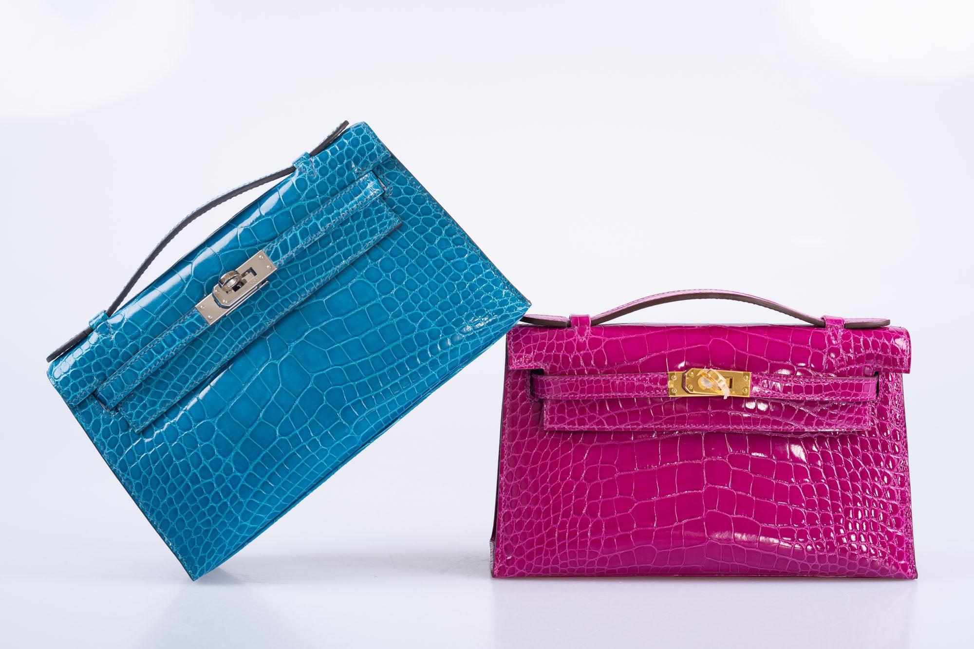 Hermès Kelly Pochette Rose Scheherazade Shiny Alligator Gold Hardware