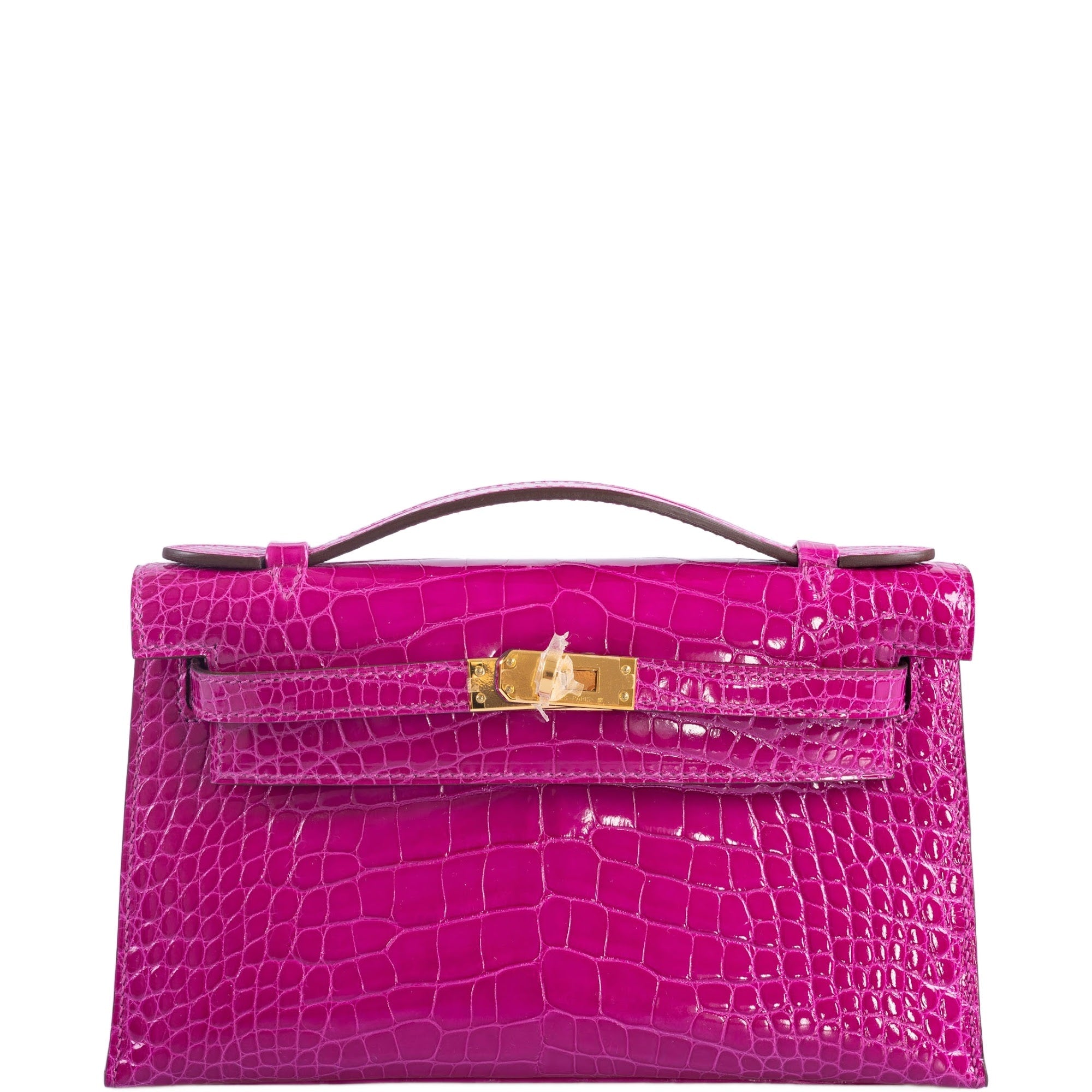 Hermès Kelly Pochette Rose Scheherazade Shiny Alligator Gold Hardware