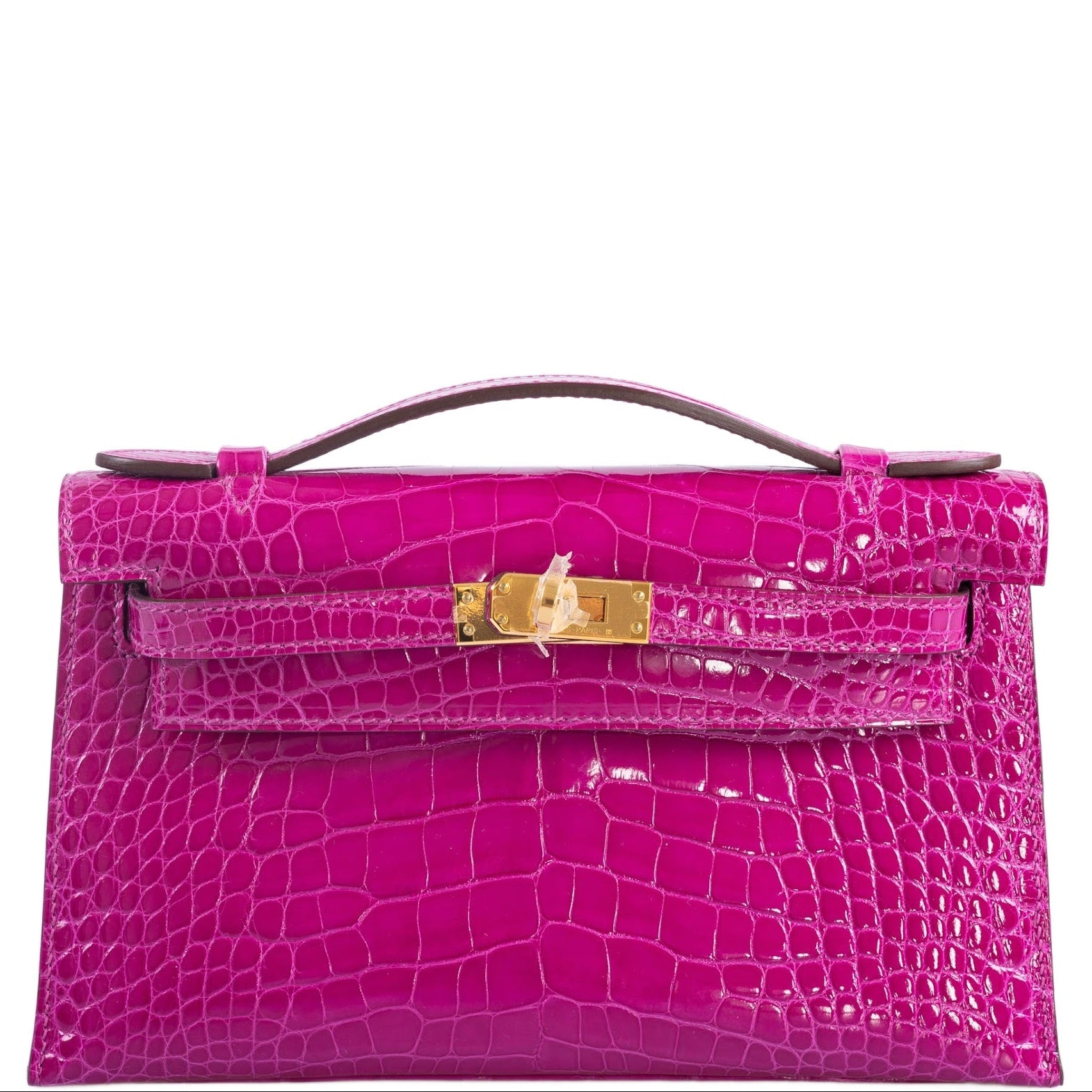 Hermès Kelly Pochette Rose Scheherazade Shiny Alligator Gold Hardware