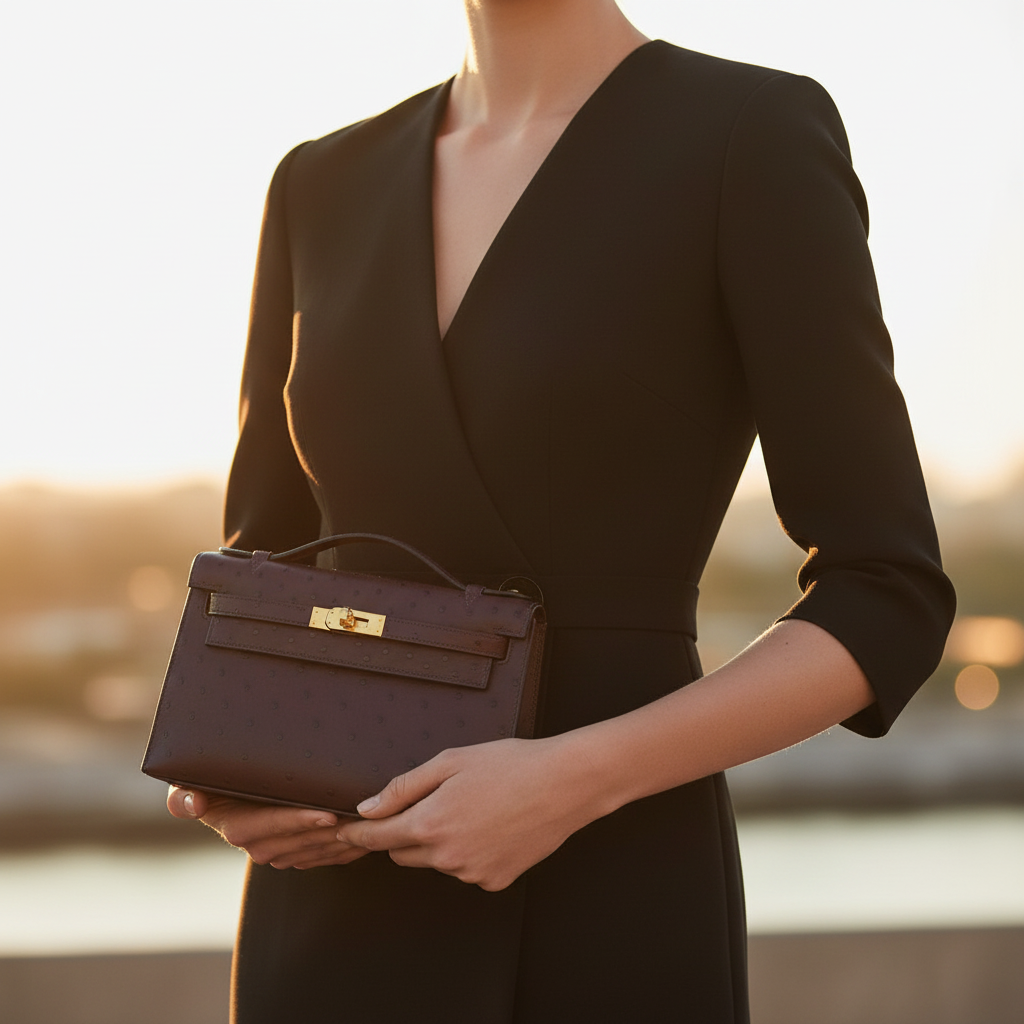 Hermès Kelly Pochette Rouge Sellier Ostrich Gold Hardware