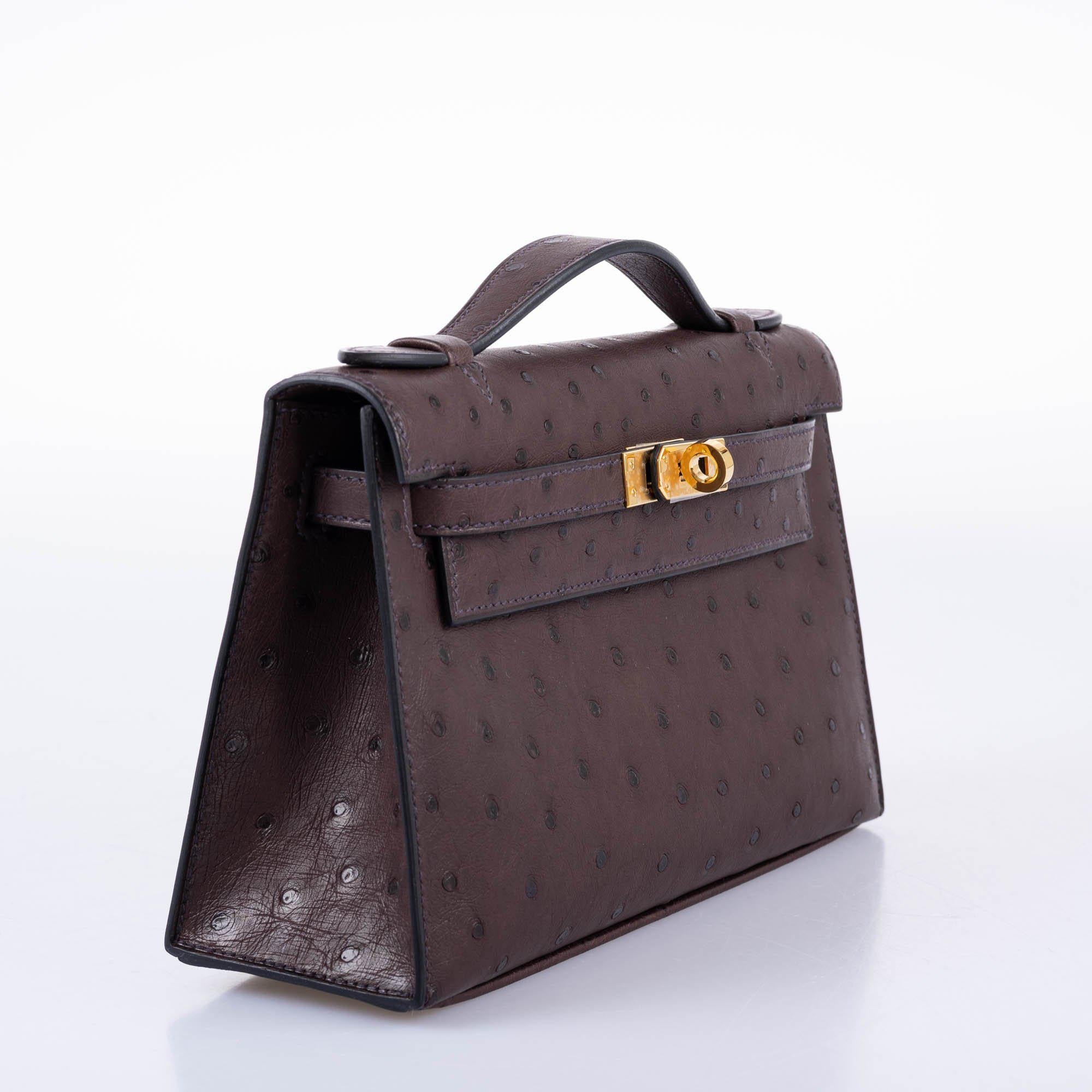 Hermès Kelly Pochette Rouge Sellier Ostrich Gold Hardware