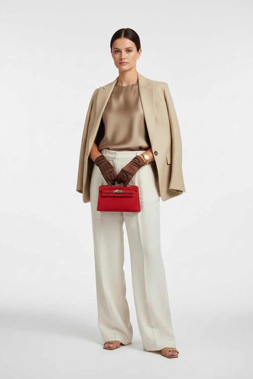 Hermès Kelly Pochette Rubis Veau Doblis Suede Palladium Hardware