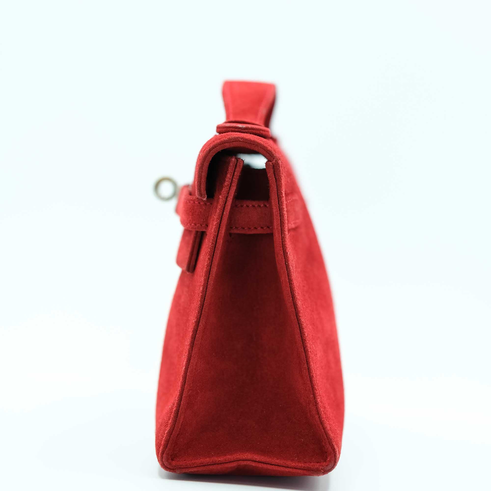 Hermès Kelly Pochette Rubis Veau Doblis Suede Palladium Hardware
