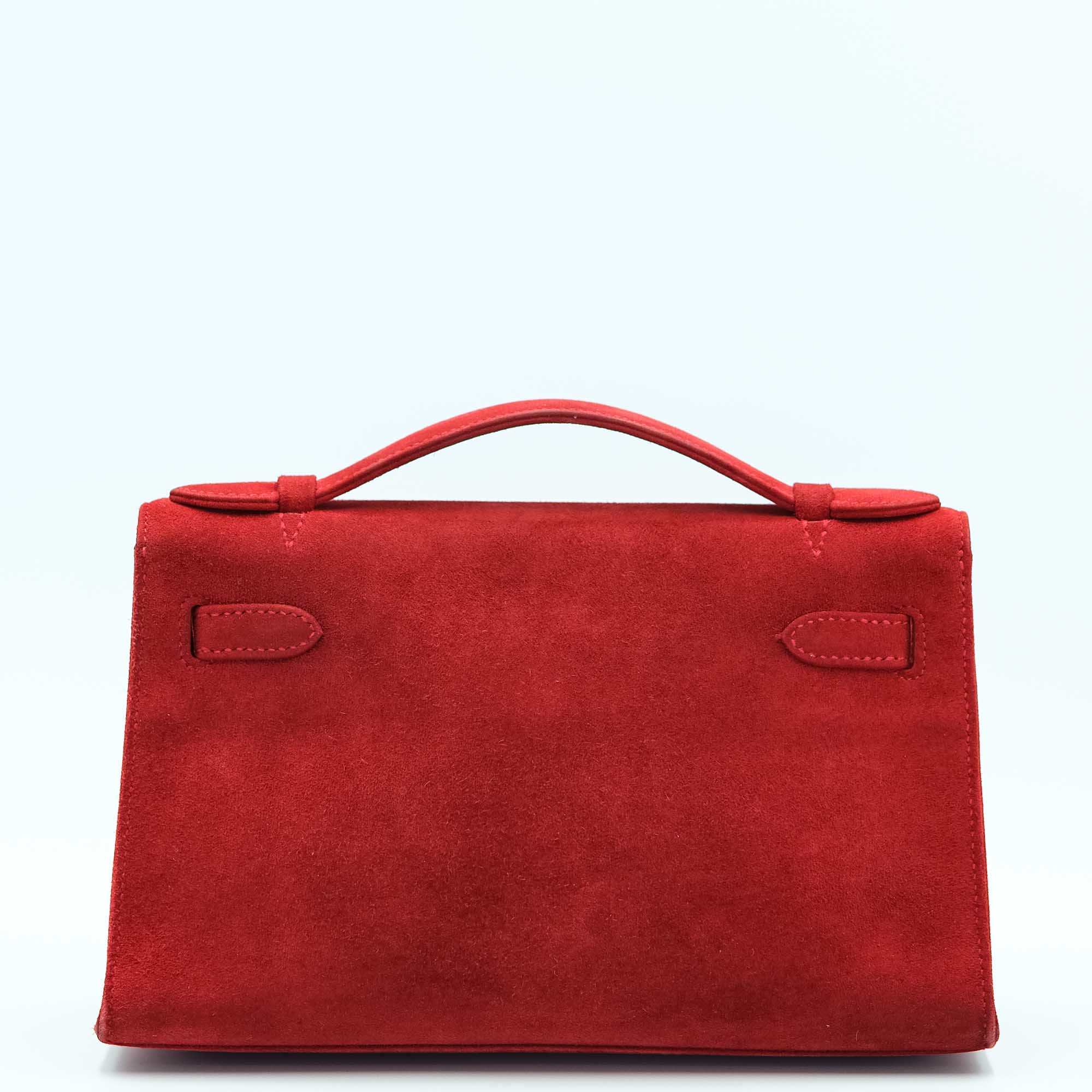 Hermès Kelly Pochette Rubis Veau Doblis Suede Palladium Hardware