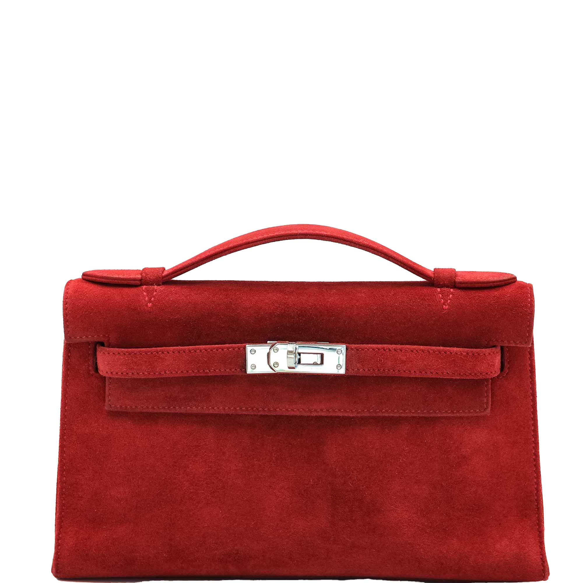 Hermès Kelly Pochette Rubis Veau Doblis Suede Palladium Hardware