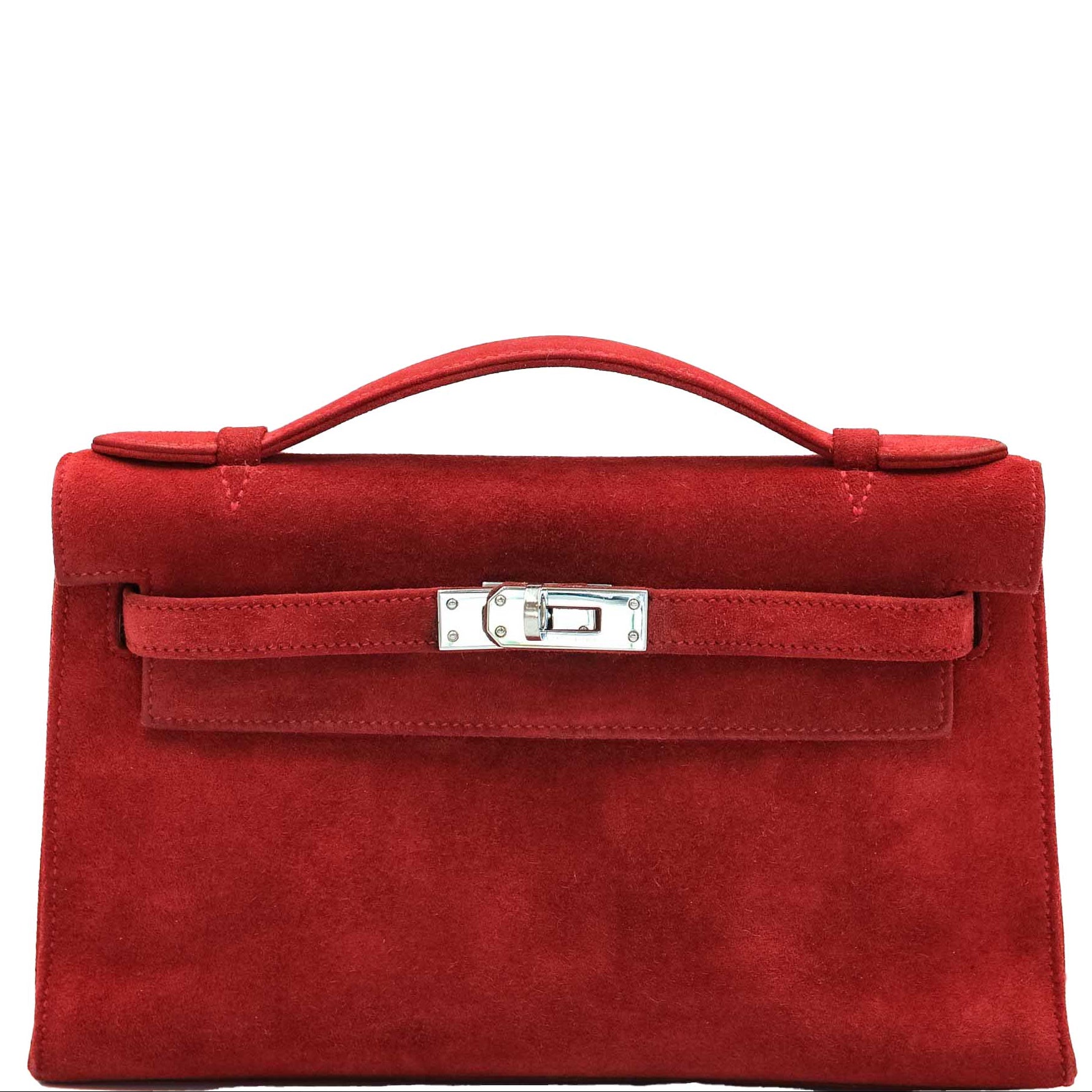 Hermès Kelly Pochette Rubis Veau Doblis Suede Palladium Hardware