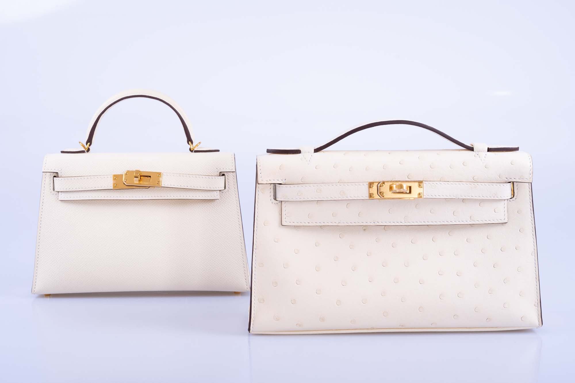 Hermès Kelly Pochette Sellier Nata Ostrich Boreal with Gold Hardware