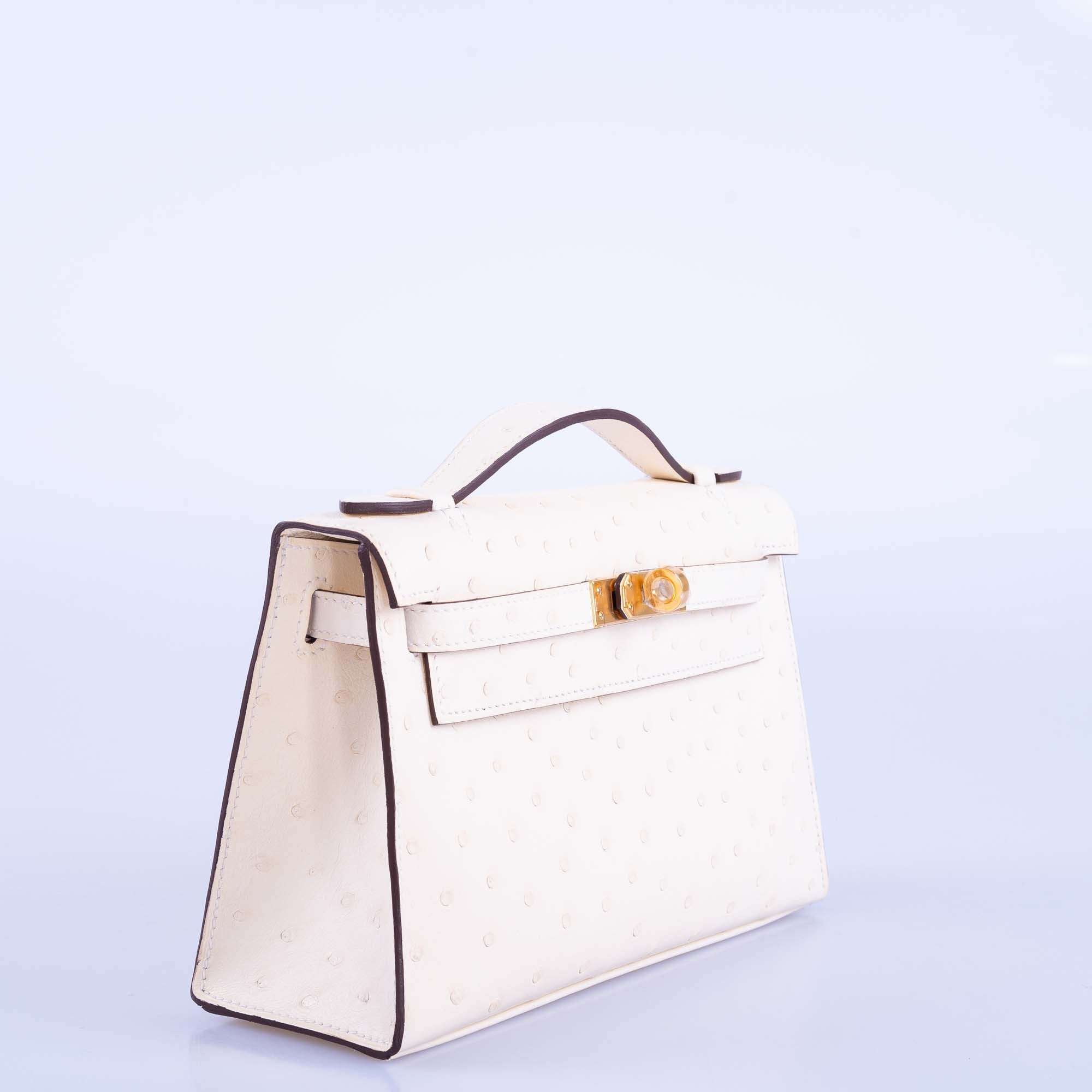 Hermès Kelly Pochette Sellier Nata Ostrich Boreal with Gold Hardware