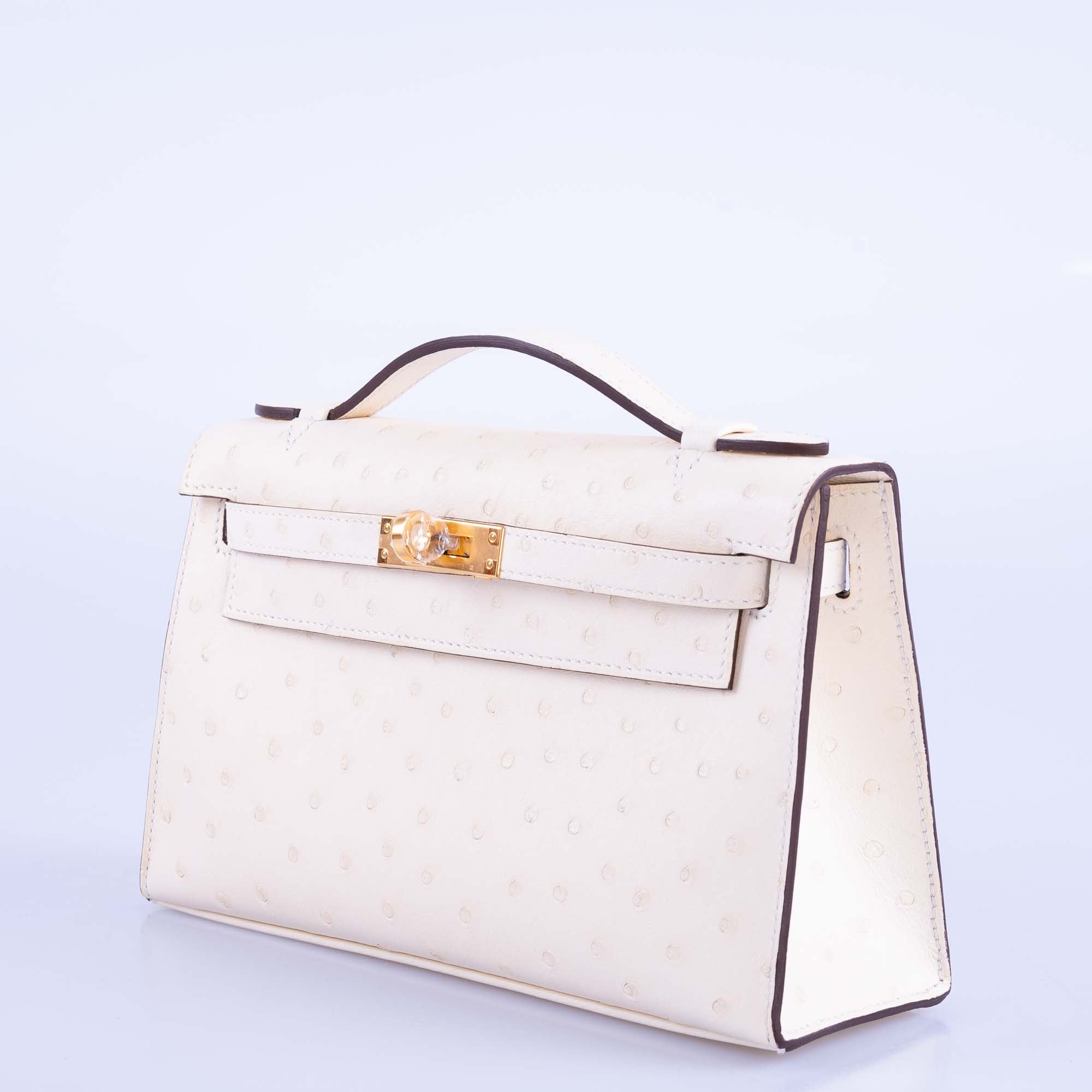 Hermès Kelly Pochette Sellier Nata Ostrich Boreal with Gold Hardware
