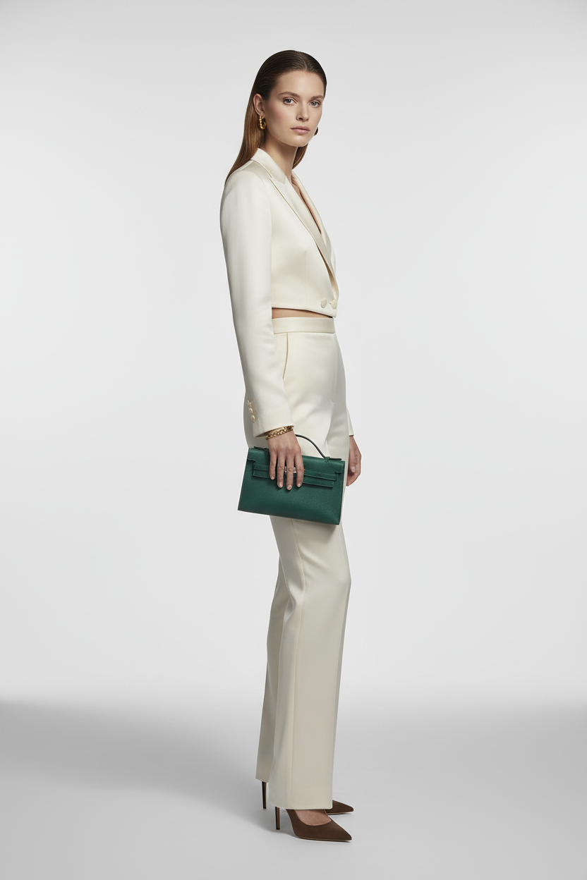 Hermès Kelly Pochette Vert Vertigo Swift Palladium Hardware