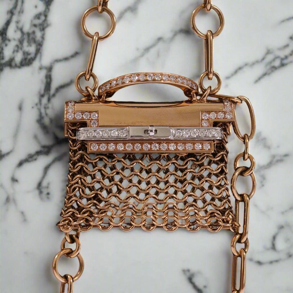 Hermès Kelly Précieux Bijou 18K Rose Gold and Diamond Micro Bag Necklace