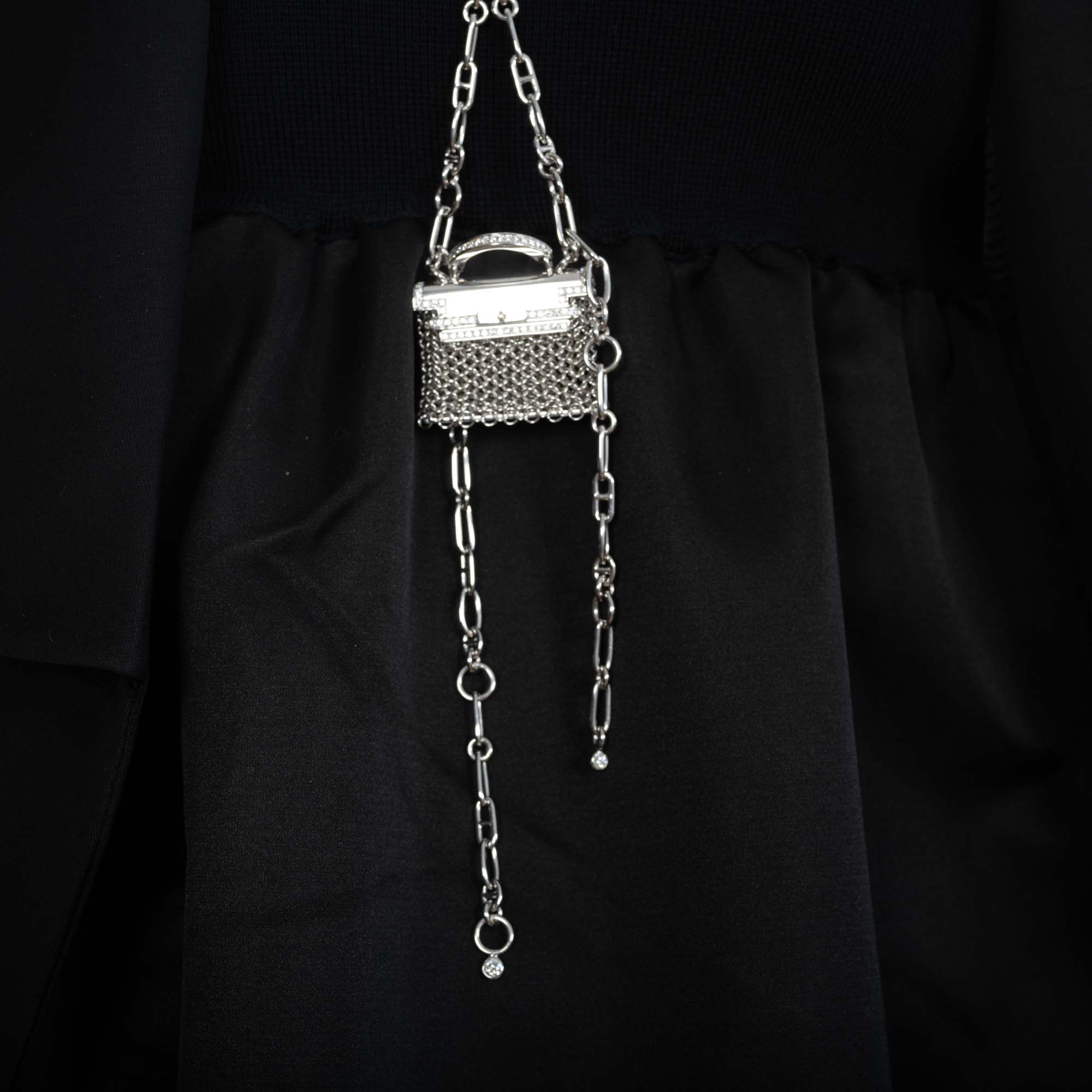 Hermès Kelly Précieux Bijou 18K White Gold and Diamond Micro Bag Necklace