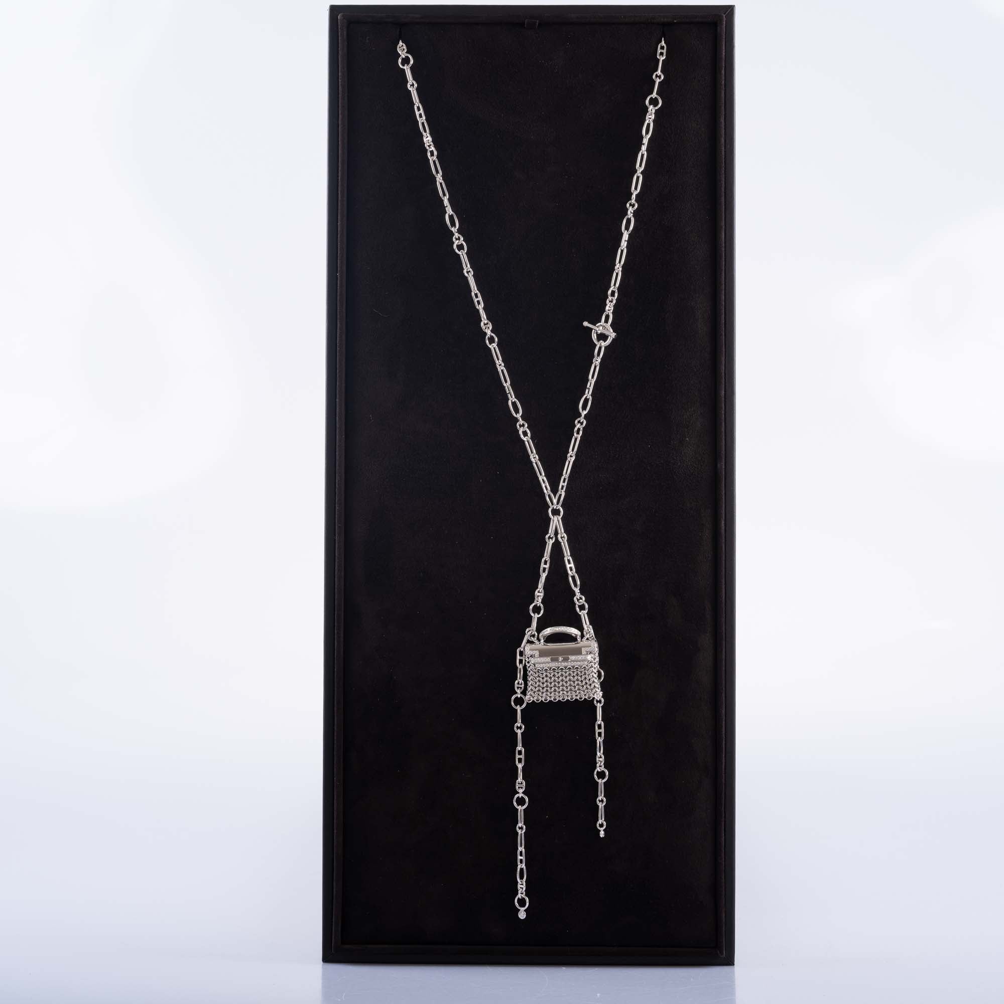Hermès Kelly Précieux Bijou 18K White Gold and Diamond Micro Bag Necklace