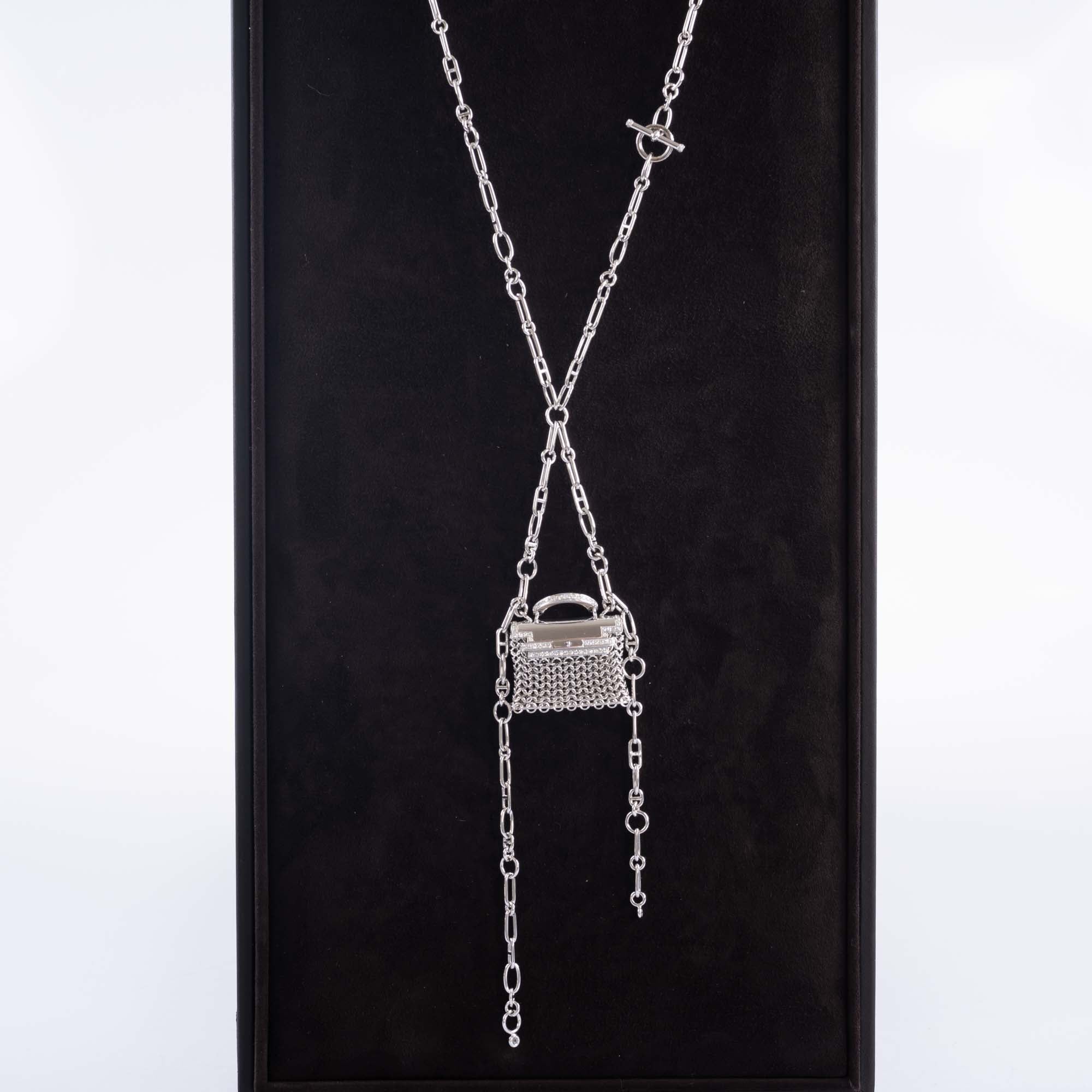 Hermès Kelly Précieux Bijou 18K White Gold and Diamond Micro Bag Necklace